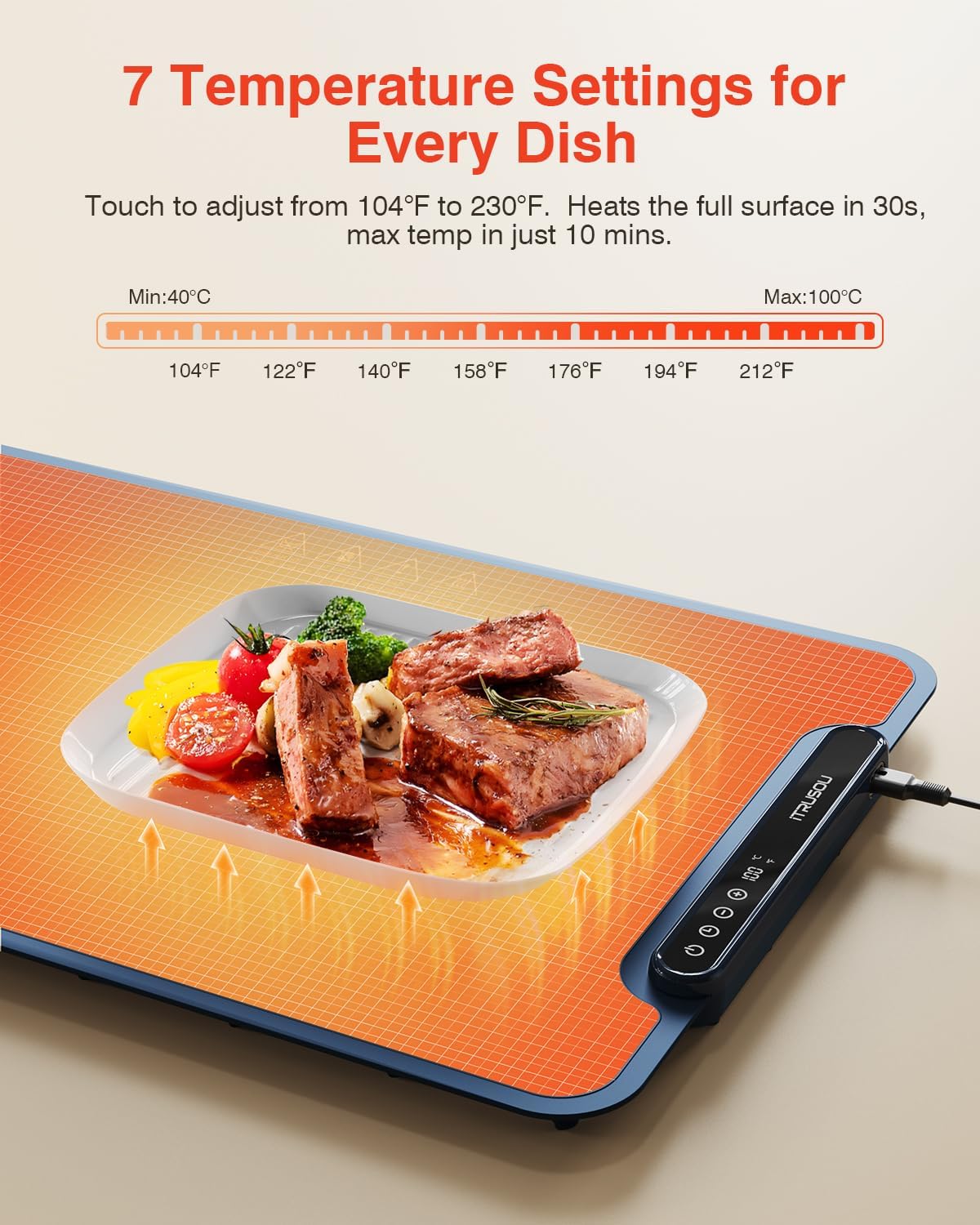 Electric Warming Tray 99H Continuous Heat / 25 x 16 / 120V / Navy Blue