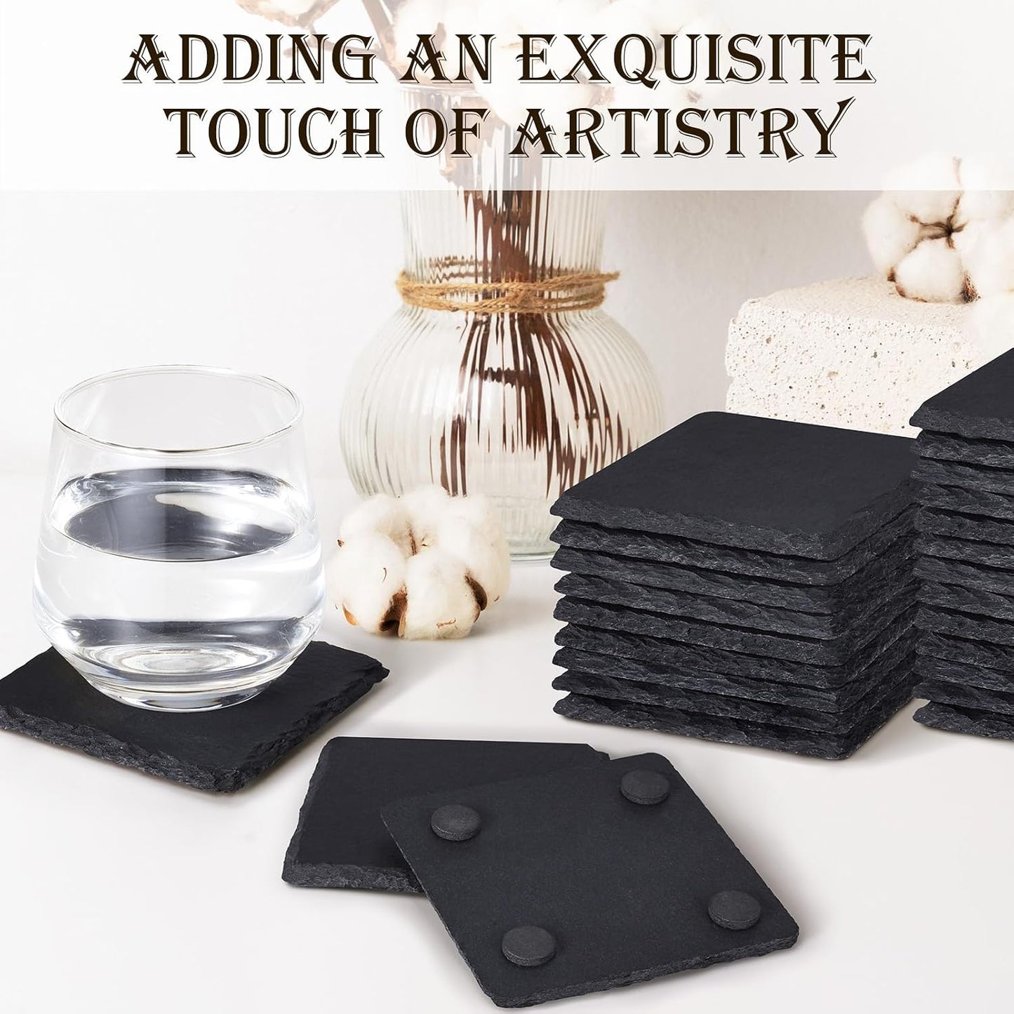 Coasters Stone Coaster Set / Black / 4 Inch / Set of 60