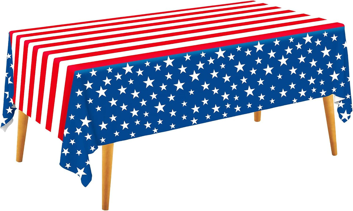 Gatherfun 4th of July Tablecloth Disposable Plastic Waterproof Table Cover for Veterans Day Election Day Independence Day American Flag Patriotic Party Decorations 3PCS 54 X 108 inch