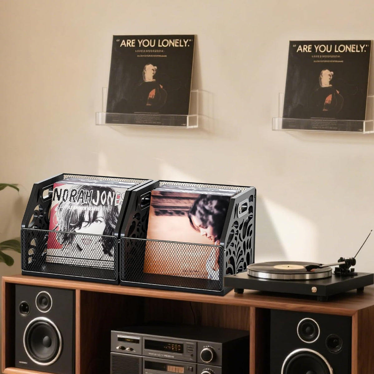 Vinyl Record Holder, Sturdy Wooden Album Storage for Vinyl Records | Holds 70+ LPs, Perfect for Records, Files, Books &