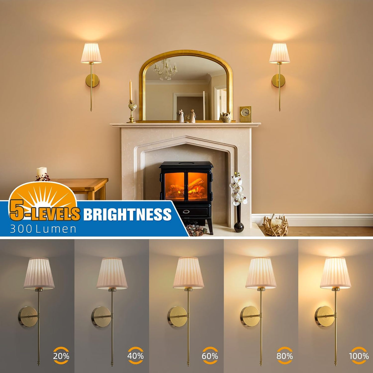 Battery Operated Wall Sconce Set of 2,Beige-Gold Rechargeable Wall Lights with 10400mAh Dimmable Bulbs and Remote, 9