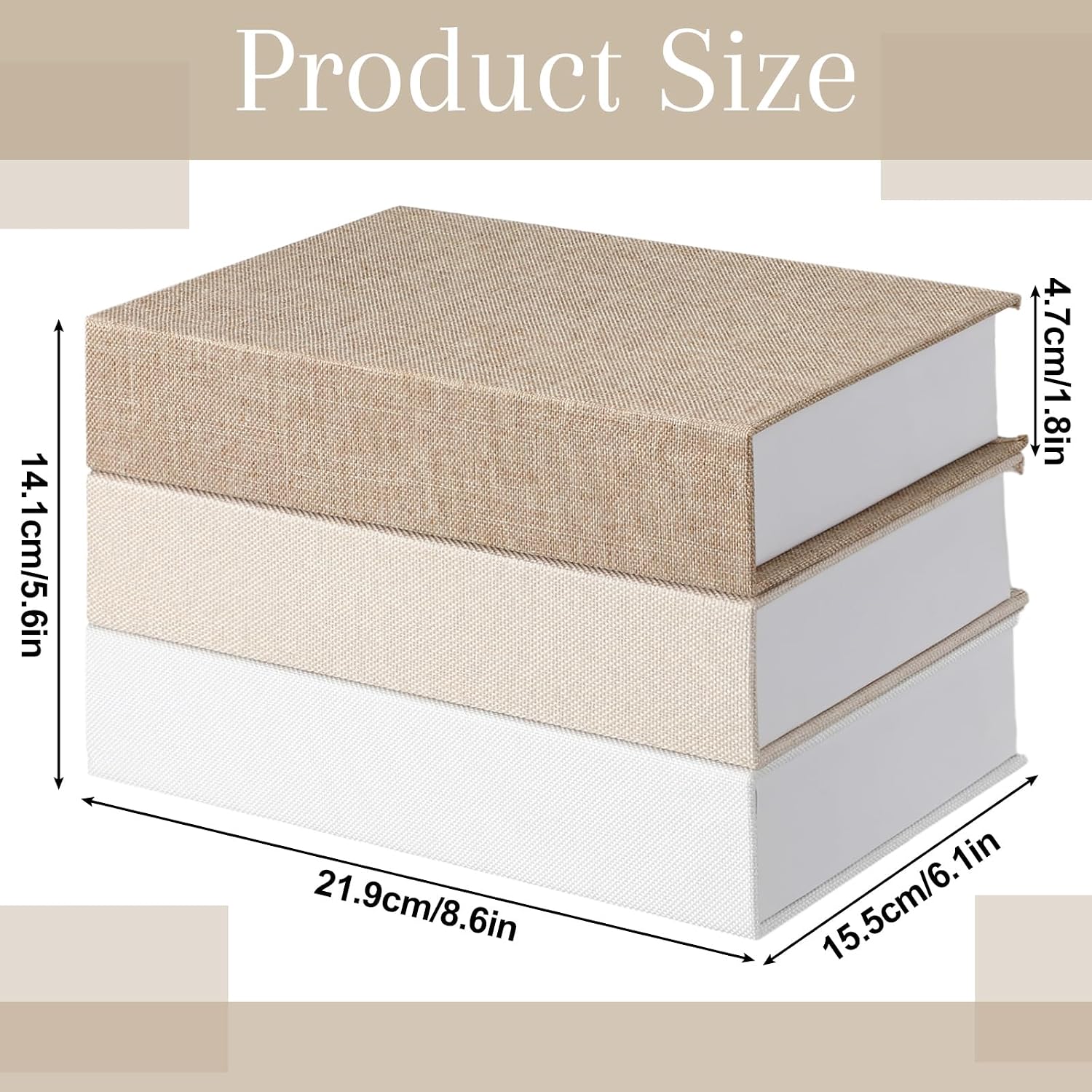 Fake Book Box Neutral Linen Book Box Decorative Faux Prop / 8.6 x 6.1 x 1.8 / Multicolor / Set of 3