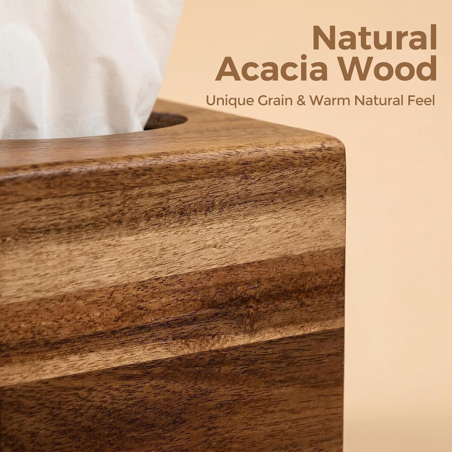 Acacia Wood Tissue Box Cover / Natural Acacia