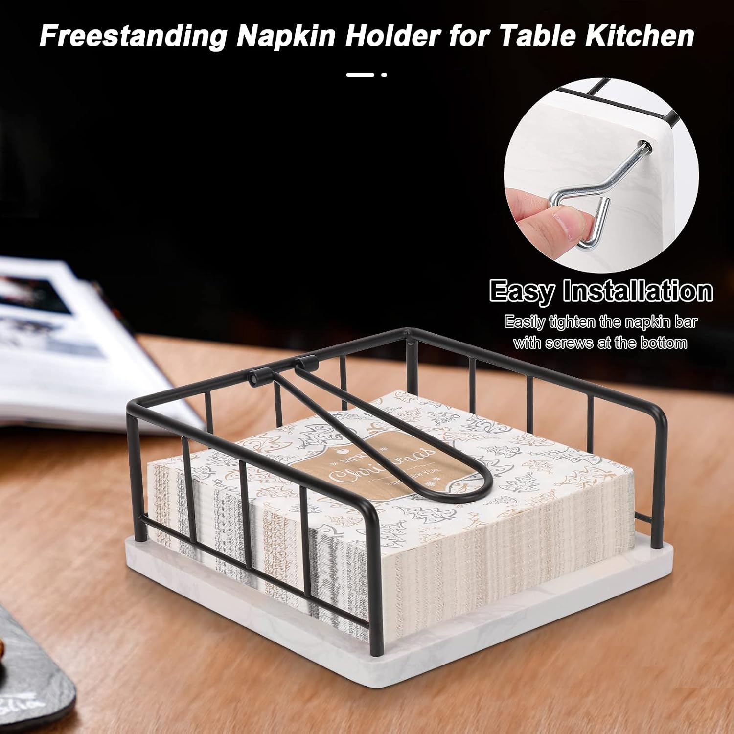 Flat Napkin Holder / Black / Marble