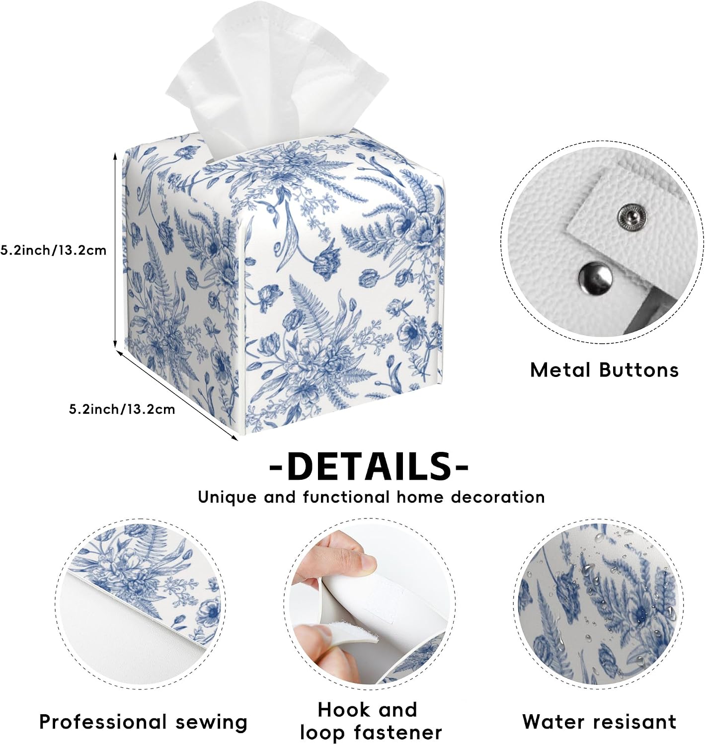 Tissue Box Holder / Blue Flowers