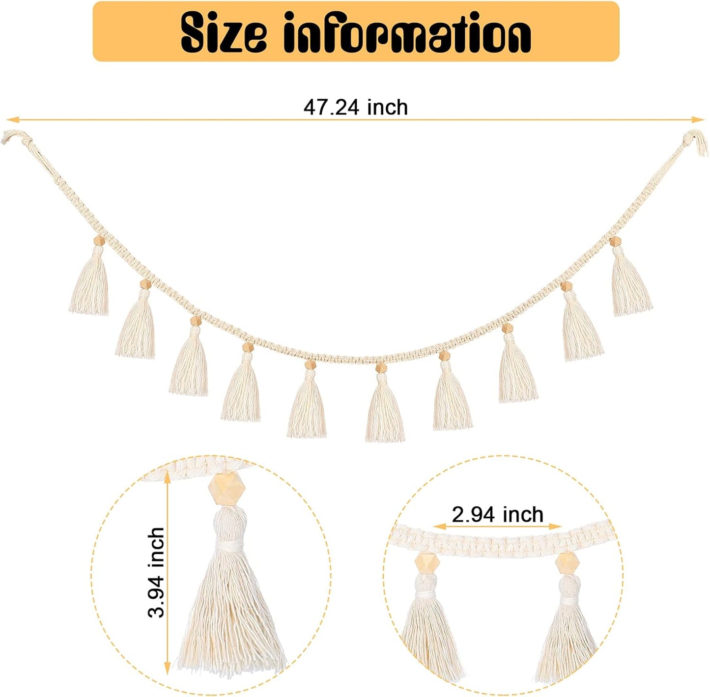 Boho Macrame Tassel Garland for Classroom Decor Hanging Tassel Garland / 47.2 Inch / Set of 4
