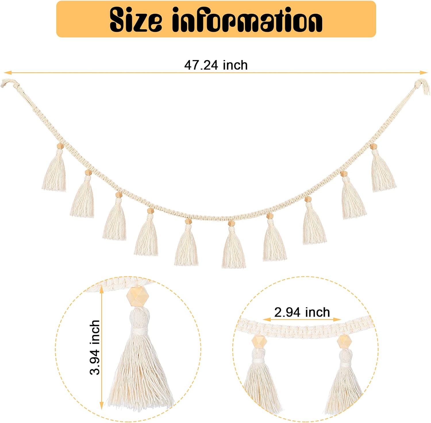 Boho Macrame Tassel Garland for Classroom Decor Hanging Tassel Garland / 47.2 Inch / Set of 4