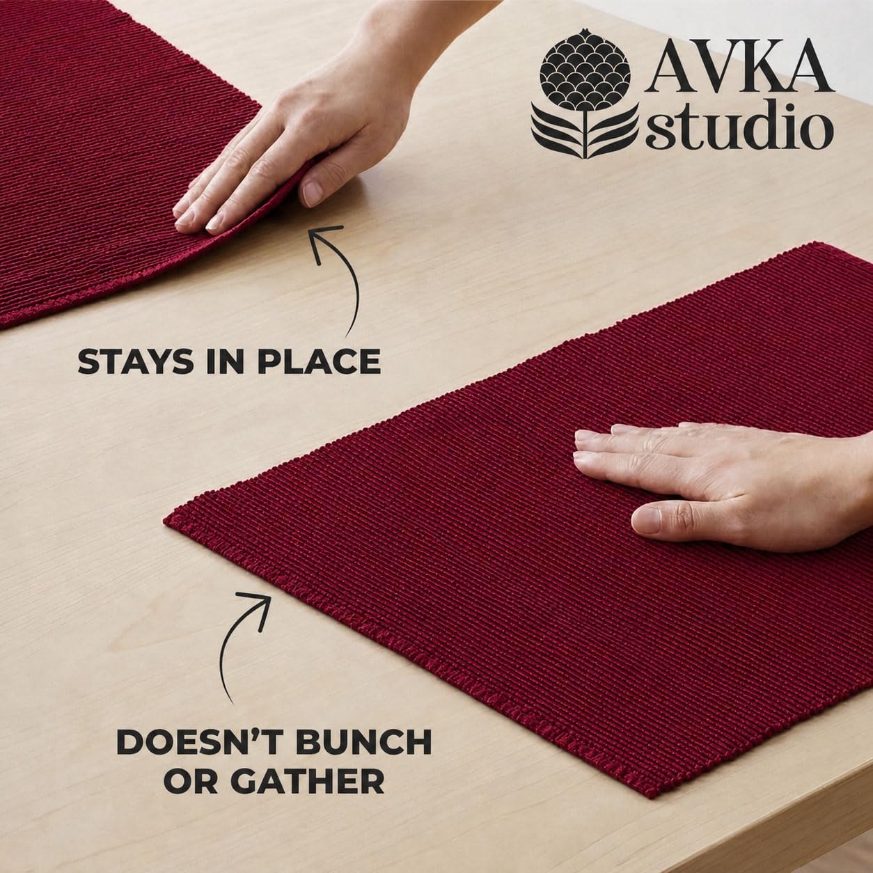 100% Cotton Ribbed Placemats - Set of 4-13 x 19 Inches - Maroon/Burgundy/Dark Red - Everyday/Fall Cloth Table Mats