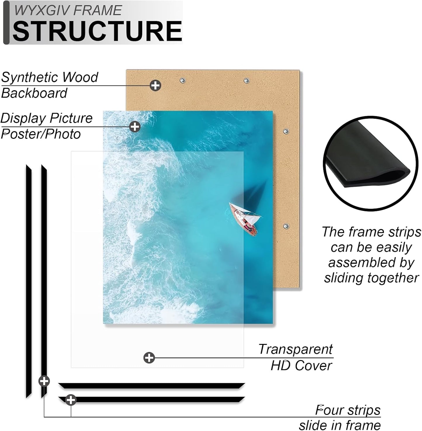 Black 18x24 Picture Frame Set of 2 Slide-In Strips Wall Hanging Frame | Lightweight yet Sturdy Scratch-Proof 18 x 24