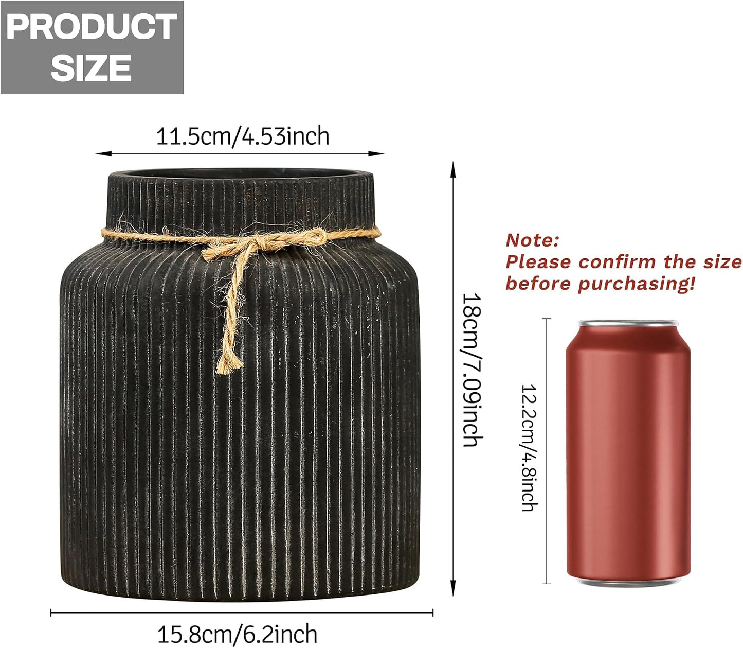 Rustic Ceramic Vase / Black / 7.2 Inch