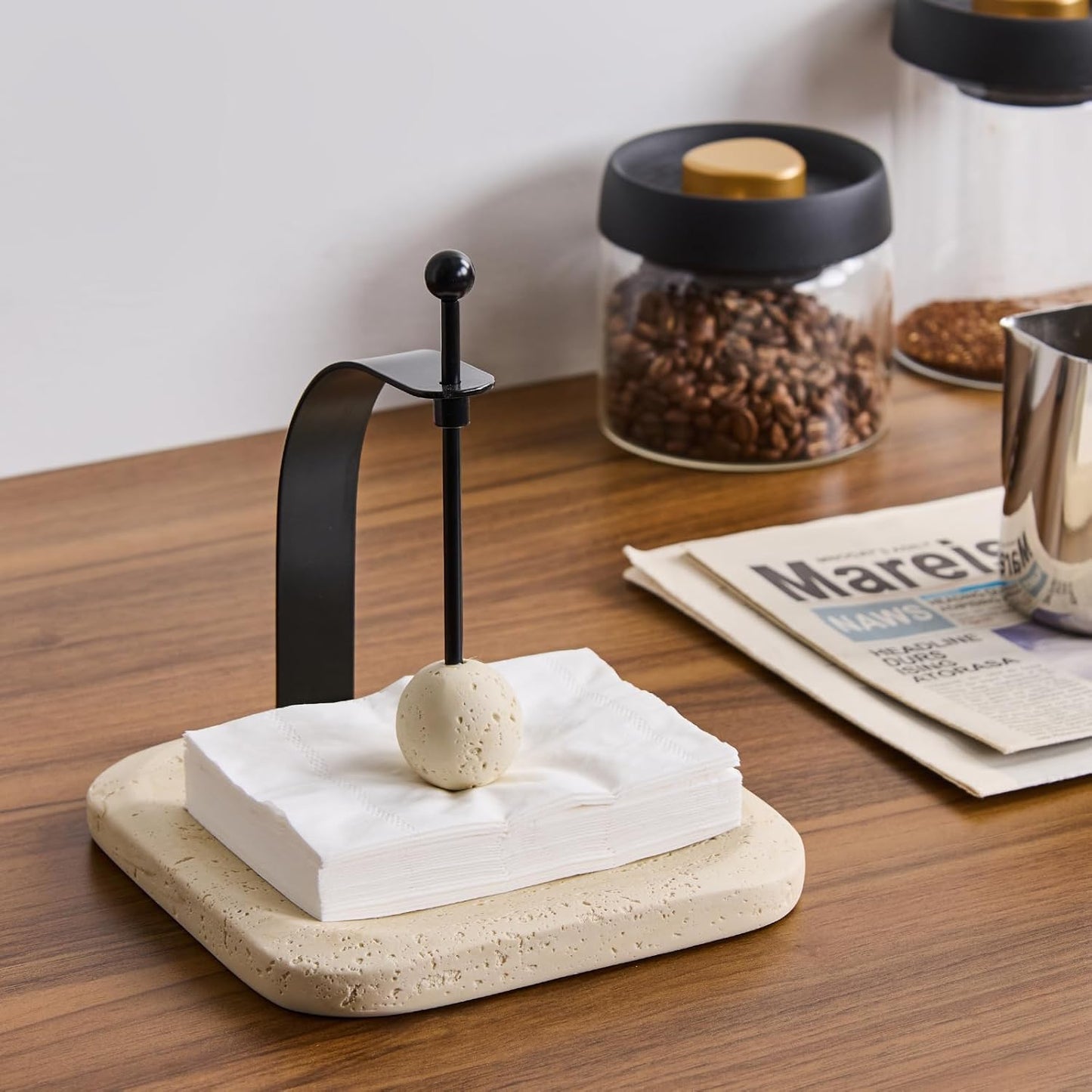 Natural Travertine Napkin Holder / Beige Travertine / 7 x 7