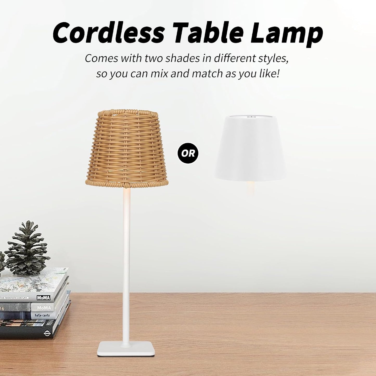 Mr. White Outdoor Waterproof Cordless Wireless Rechargeable Portable Top Touch Battery Operated Powered LED Table Lamp