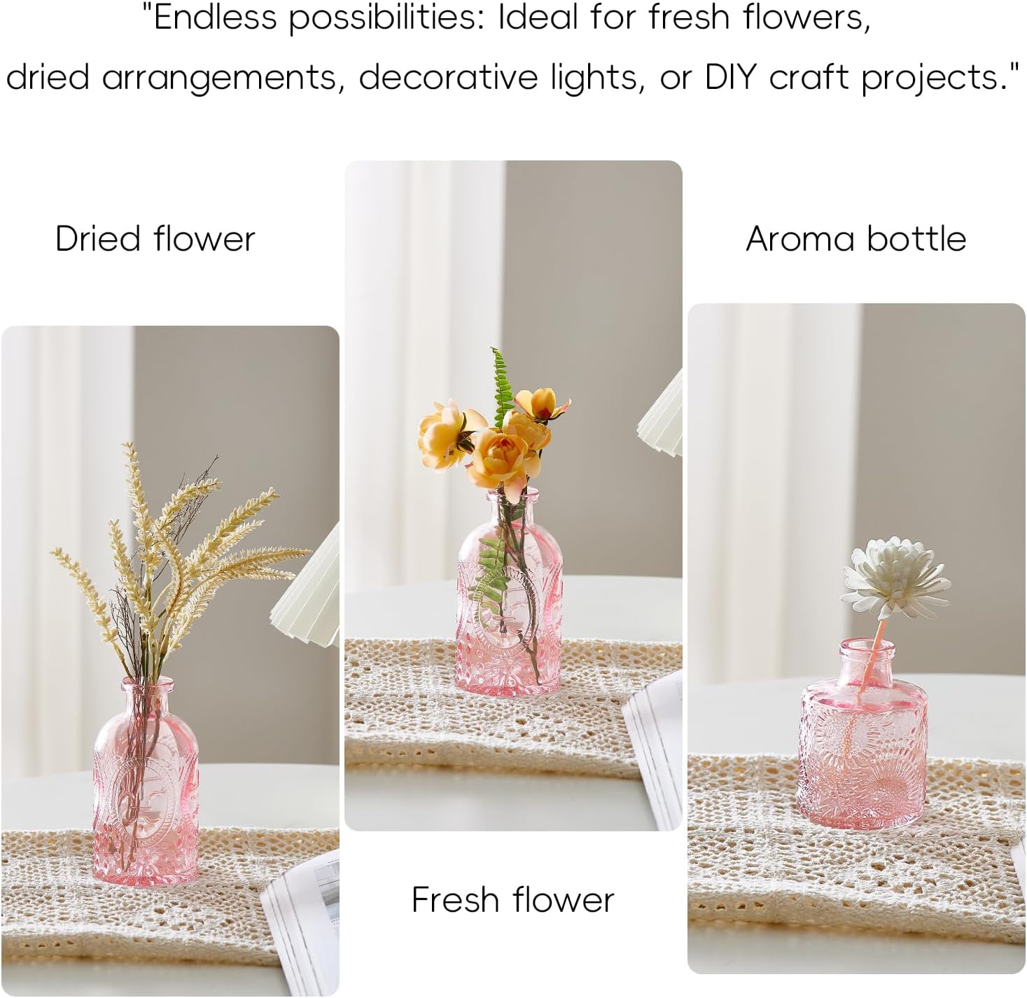 Crystal Vintage Vase Set / Pink / Set of 16