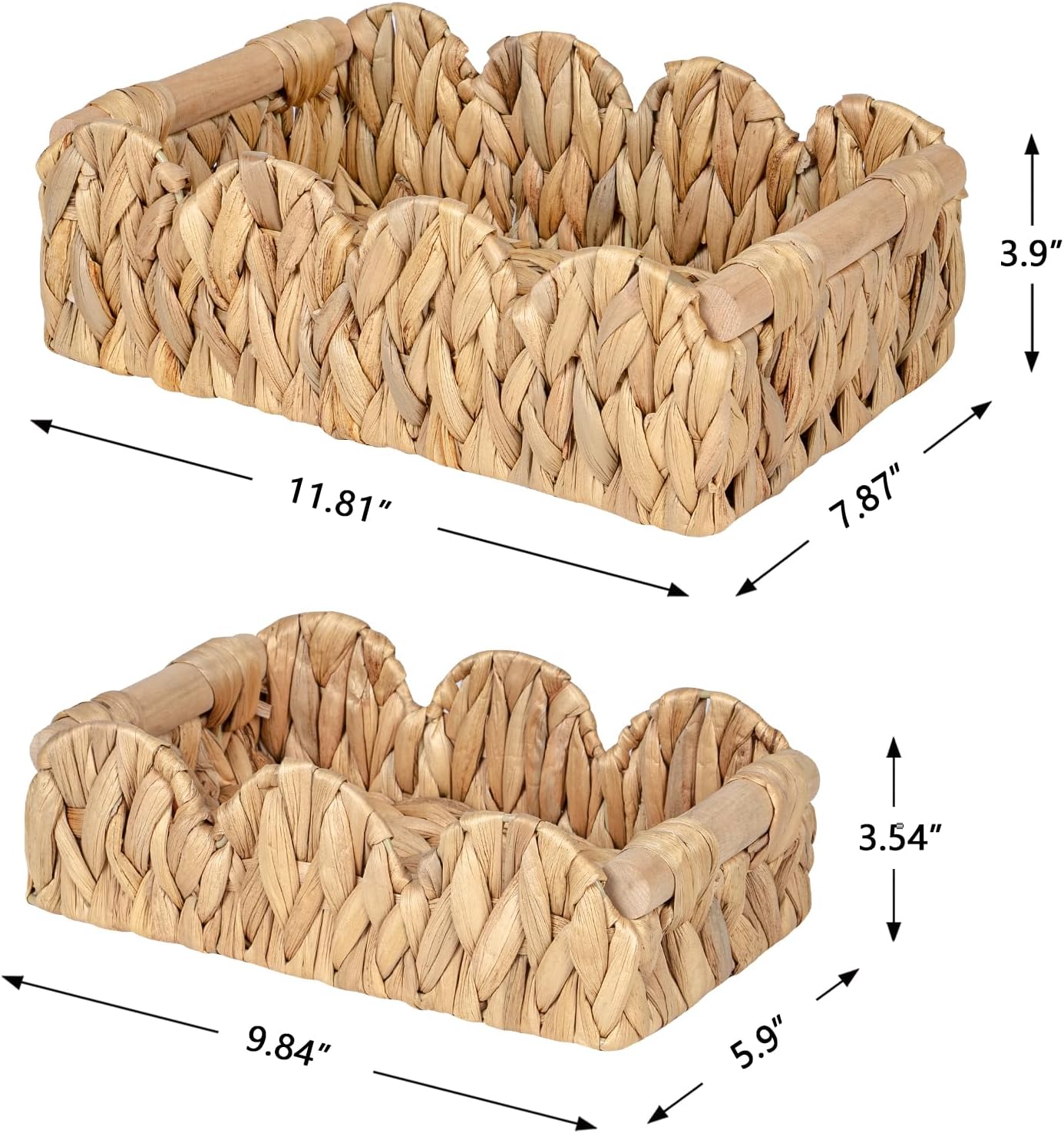 Scalloped Wicker Rattan Baskets / Small