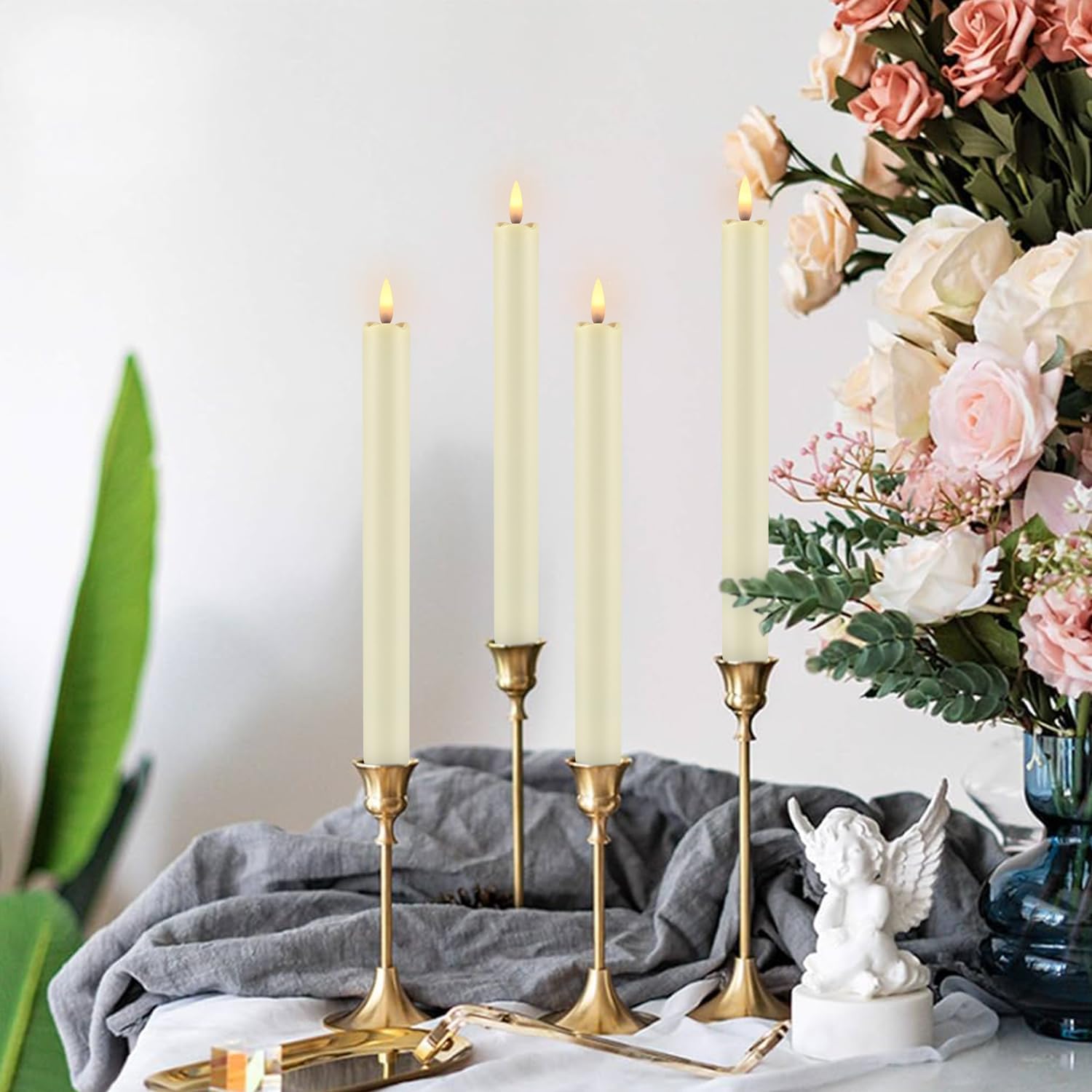 YOROXRG 24 Pack LED Flameless Taper Candles with Timer, Dripless Fake Candlesticks with 3D Flickering Flame, 9.6 Inches
