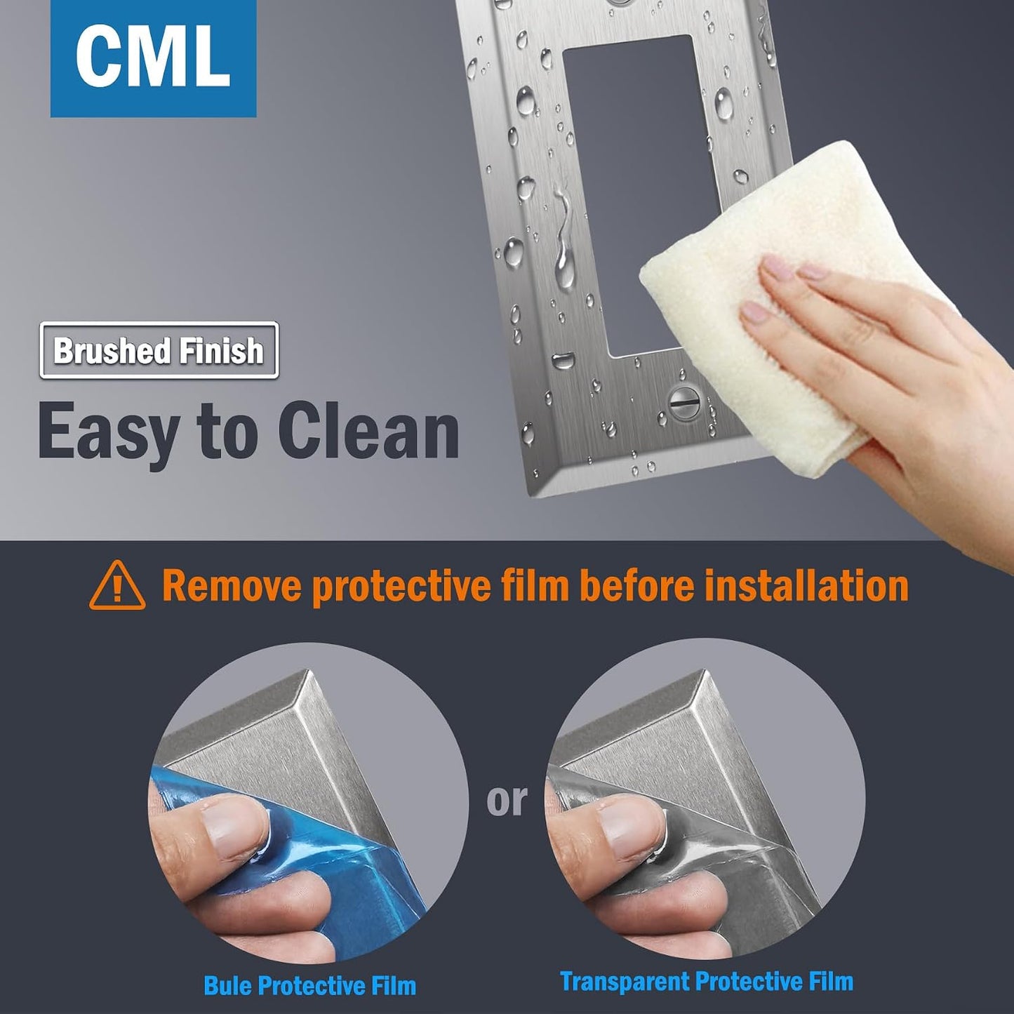 CML 20 Pack 1-Gang Decorator Metal Wall Plate, Standard Size, Silver | Stainless Steel Outlet Receptacle Covers &
