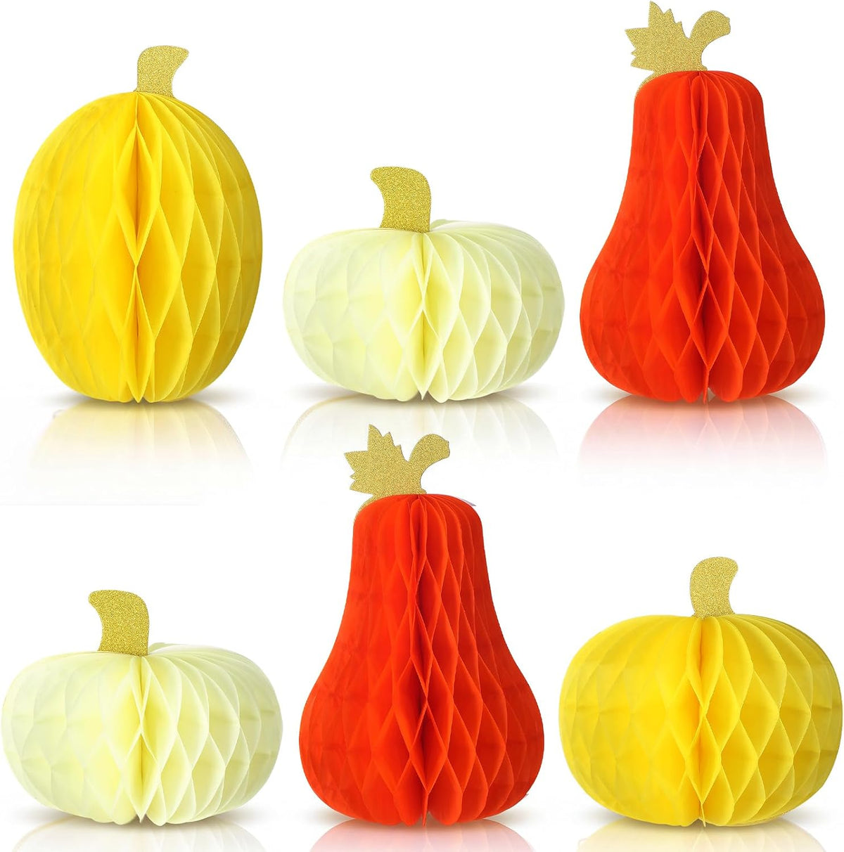 Fourluoo 6 Pcs Fall Pumpkin Table Decor, Pumpkin Honeycomb Centerpiece