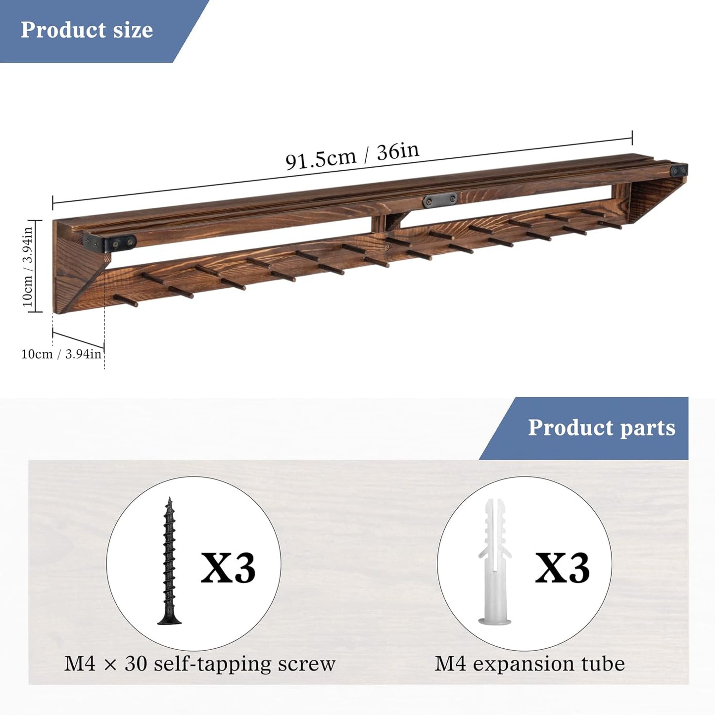 LAVIEVERT Gymnastic Medal Hanger with Storage Shelf, Wooden Wall-Mounted Trophy Shelf, Race Medal Display Rack Holder