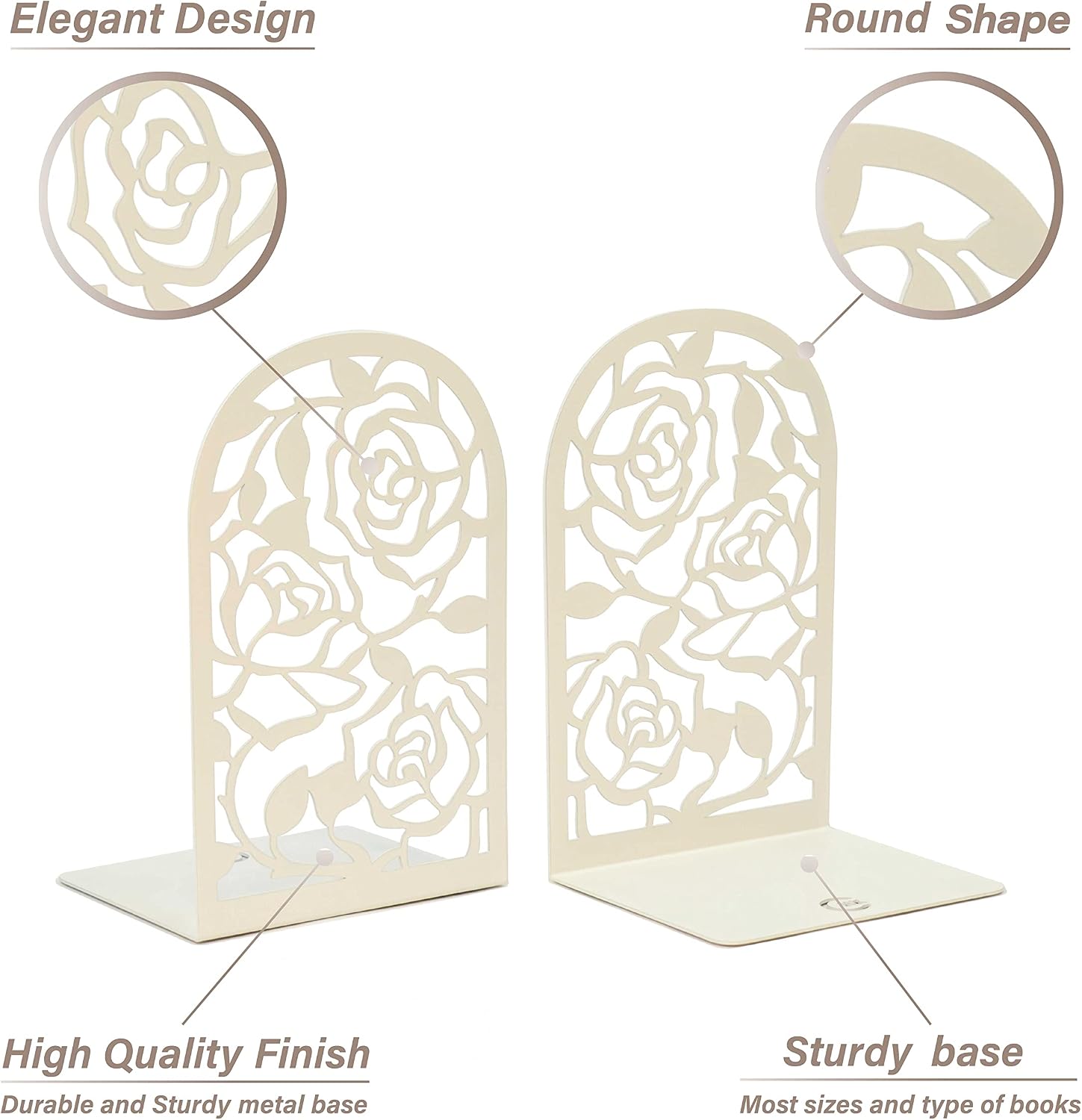 Book Stopper Metal Book Ends / Rose White