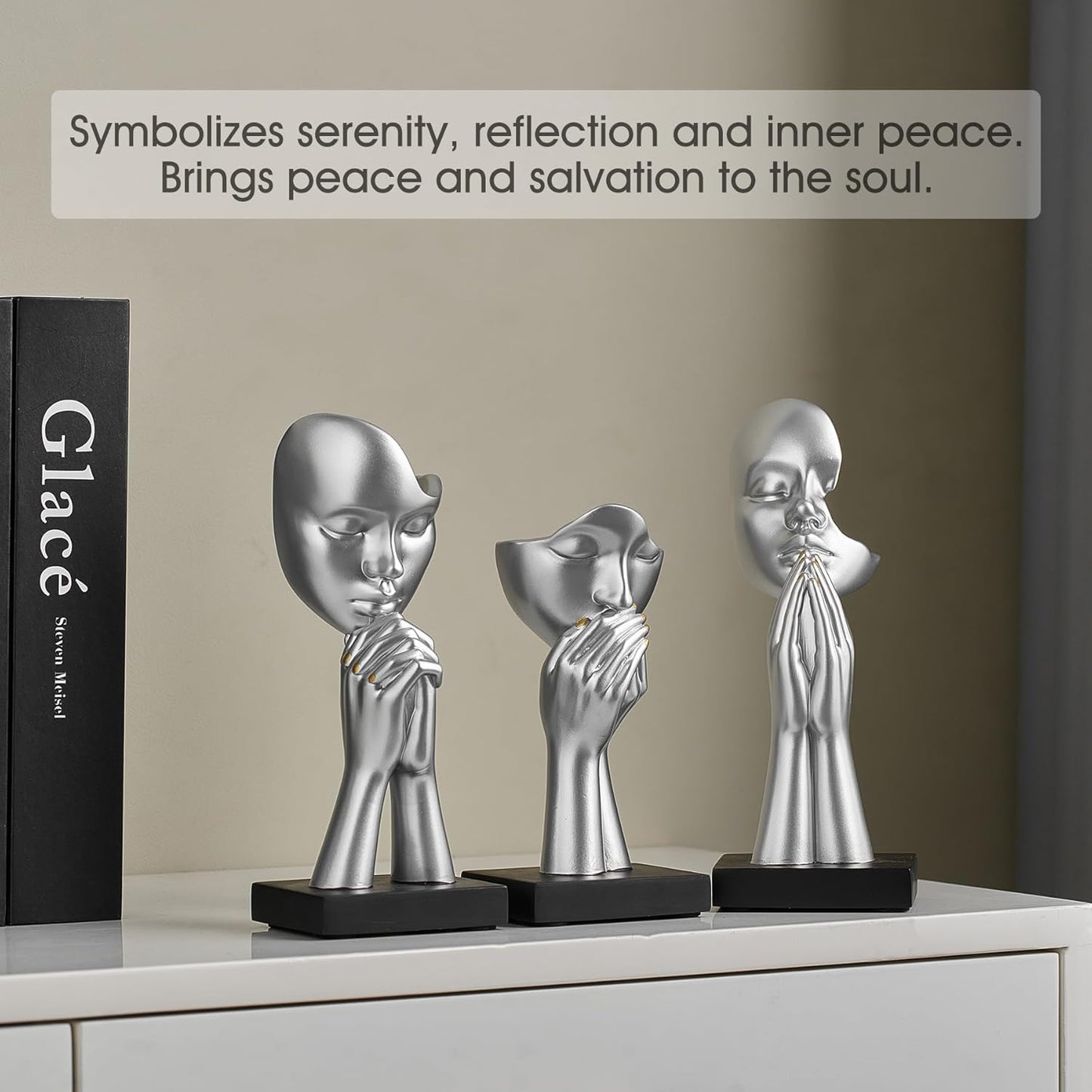 Modern Prayer of Peace Figurines Shelf Decor Accents / Prayer Statue - Silver / Set of 3