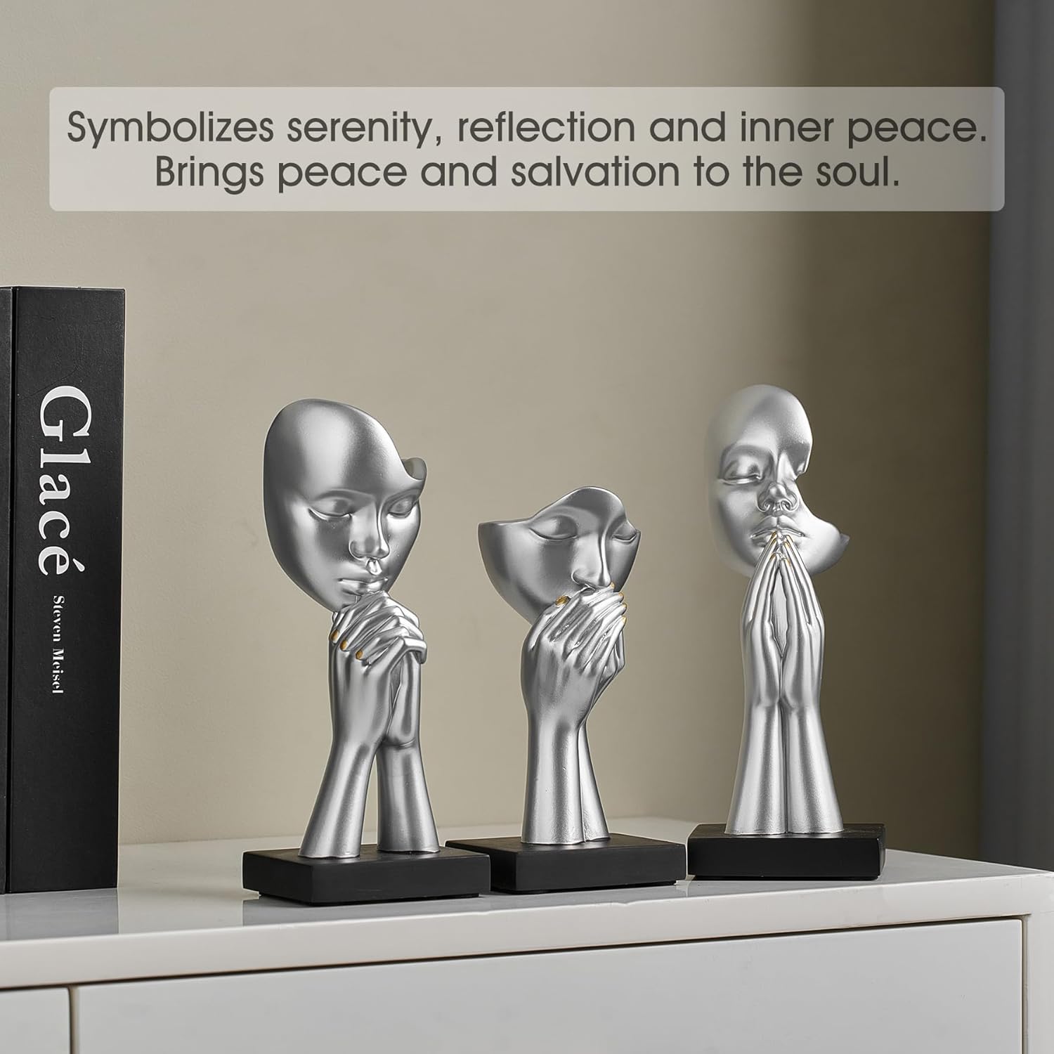 Modern Prayer of Peace Figurines Shelf Decor Accents / Prayer Statue - Silver / Set of 3