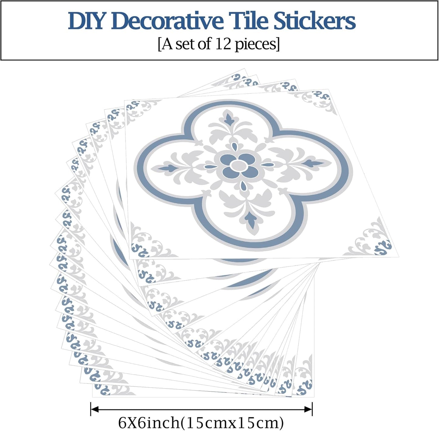 Peel & Stick Tile Stickers Self Adhesive Backsplash Decorative Wall / Gray Flower / Set of 12