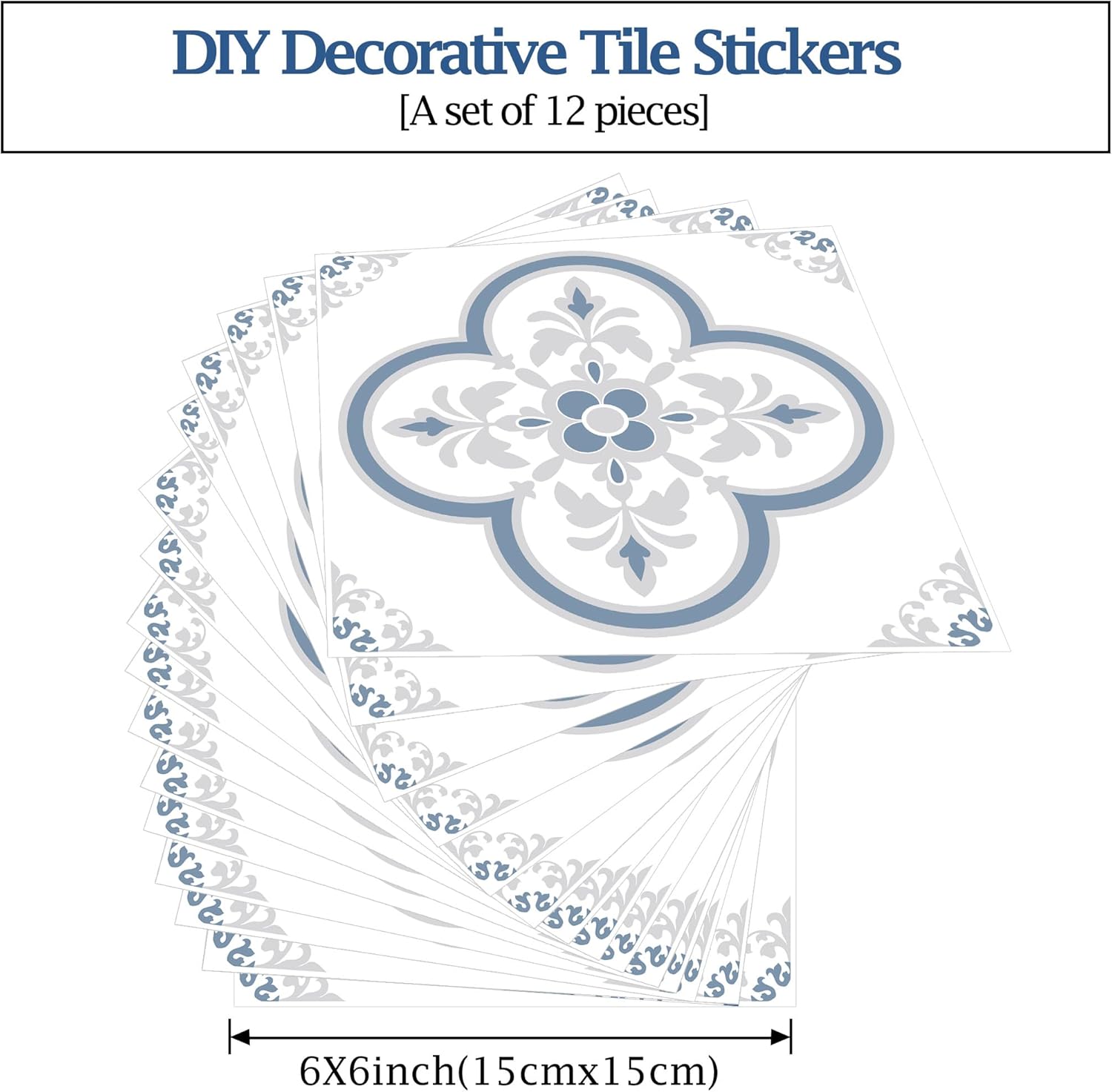 Peel & Stick Tile Stickers Self Adhesive Backsplash Decorative Wall / Gray Flower / Set of 12