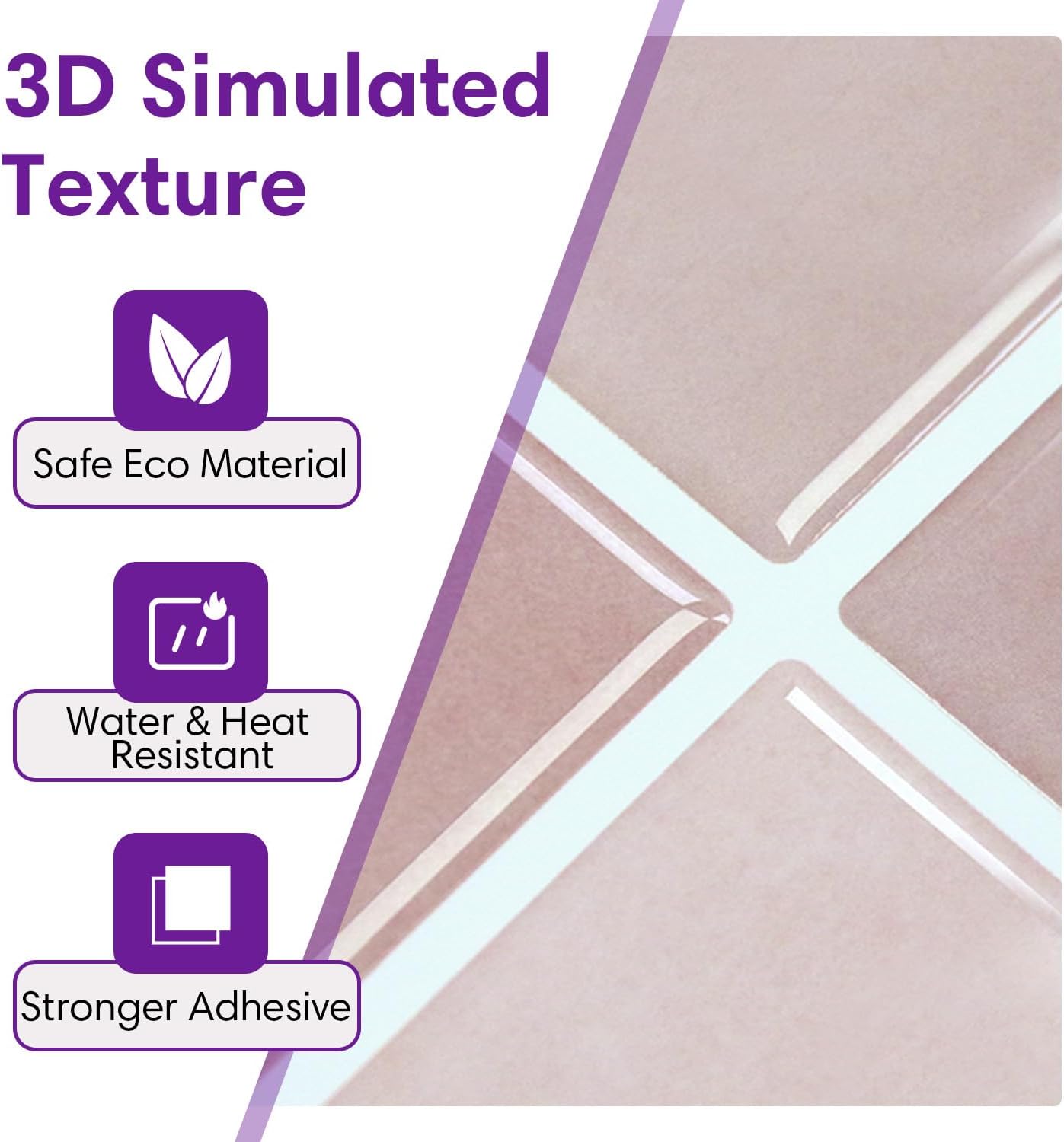 3D Adhesive Glossy Square Panels Stick / ST-SM-C / Pink / 12 x 12 / Set of 10