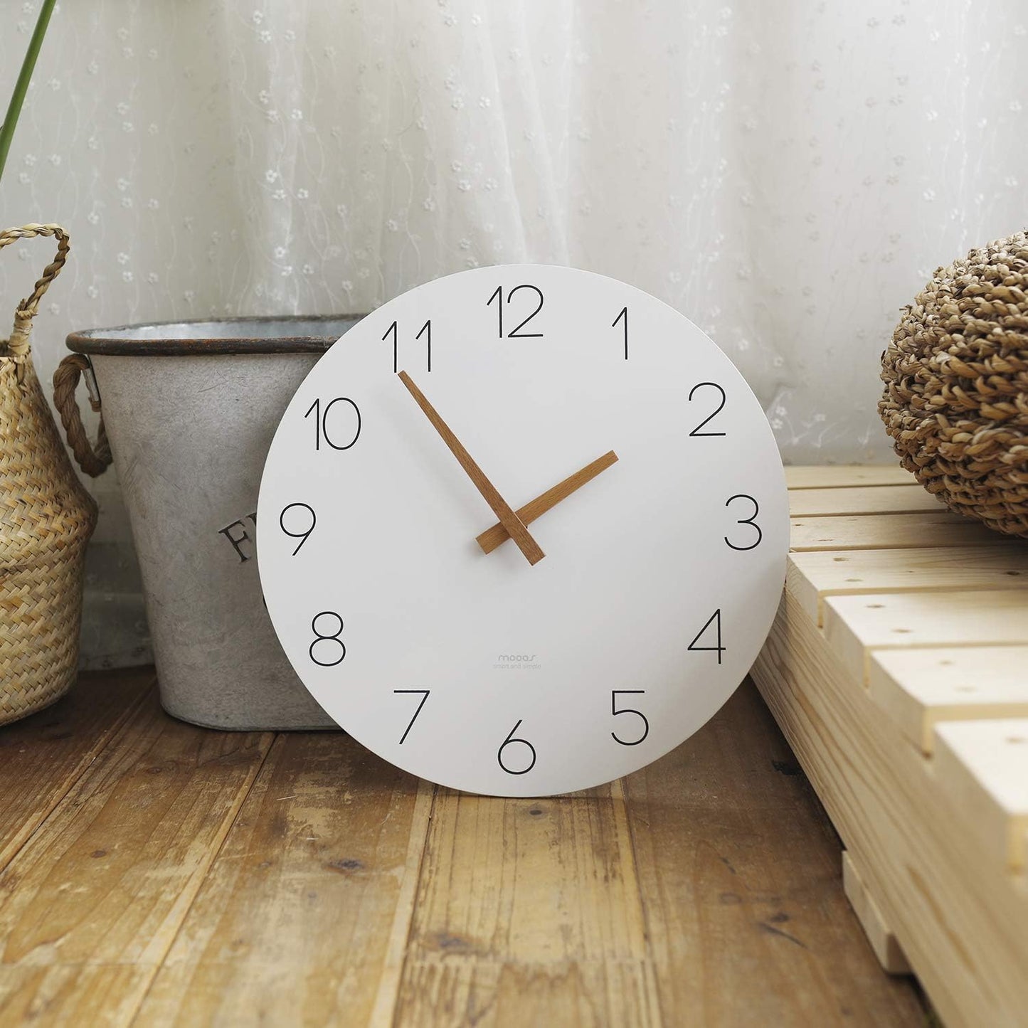 mooas Flatwood Wall Clock, 12" Analog Wall Clock, Silent Non-Ticking | Modern Wall Clocks Battery Operated for Office