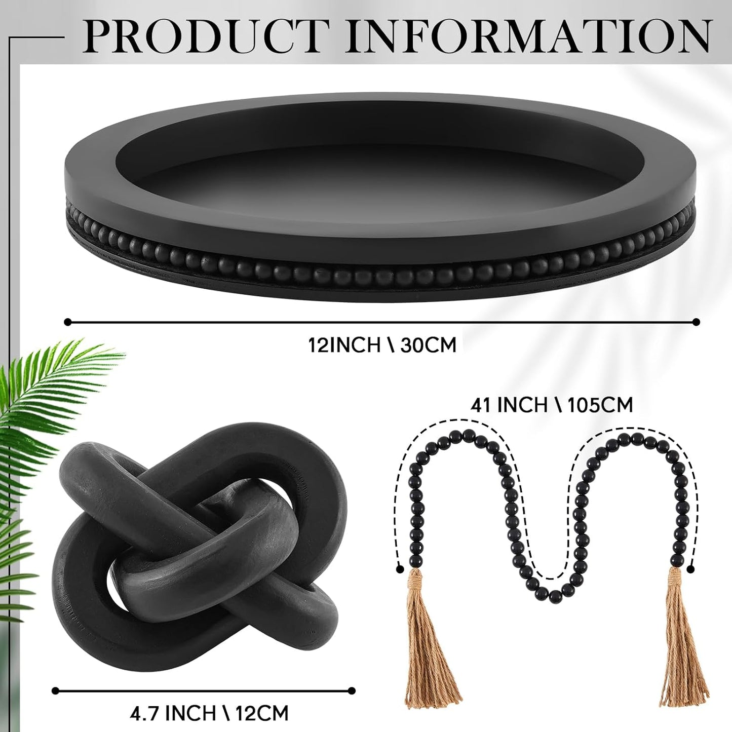 Wood Boho Knot Chain and Wood Bead Garland / Black / 12 Inch / Set of 3