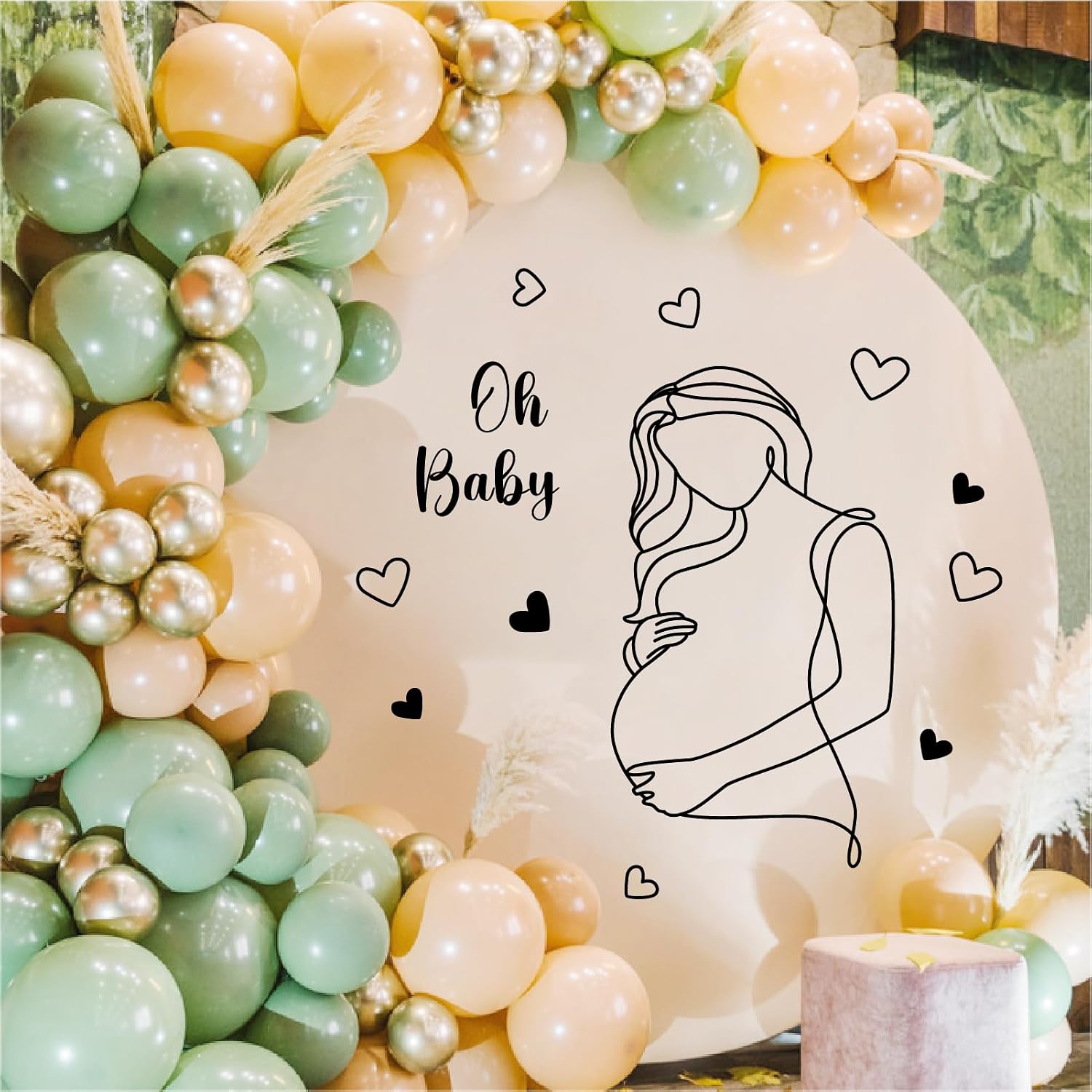 Pregnancy Baby Shower Party Decal Oh Baby Sign Decals for Backdrop Pregnant Gender / Black Baby