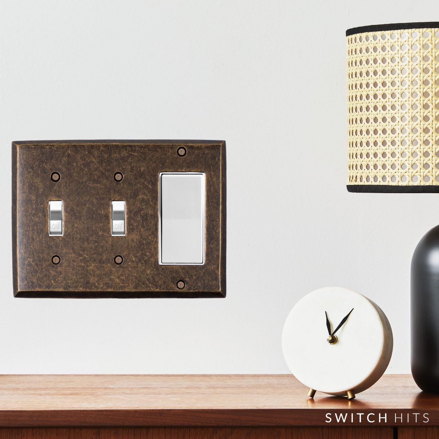 Double Light Switch Plate Outlet Cover GFCI Wall Plate | 2 Toggle - 1 Rocker Mottled Antique Brass Electrical Faceplate