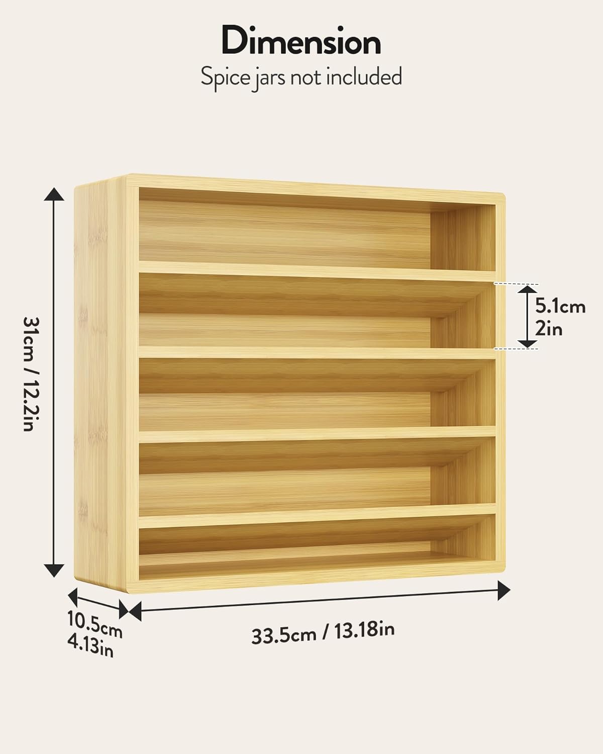 Orimade 4 Tier Spice Rack Organizer for Cabinet, Freestanding Bamboo Seasoning Rack for Countertop, Cupboard, Pantry