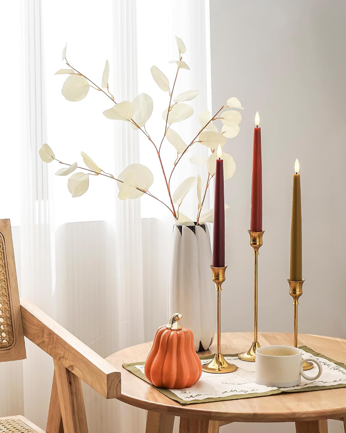Stmarry Fall Flameless Taper Candles with Remote and Timer, 9.65 Inch Real Wax LED Candlesticks, Battery Operated