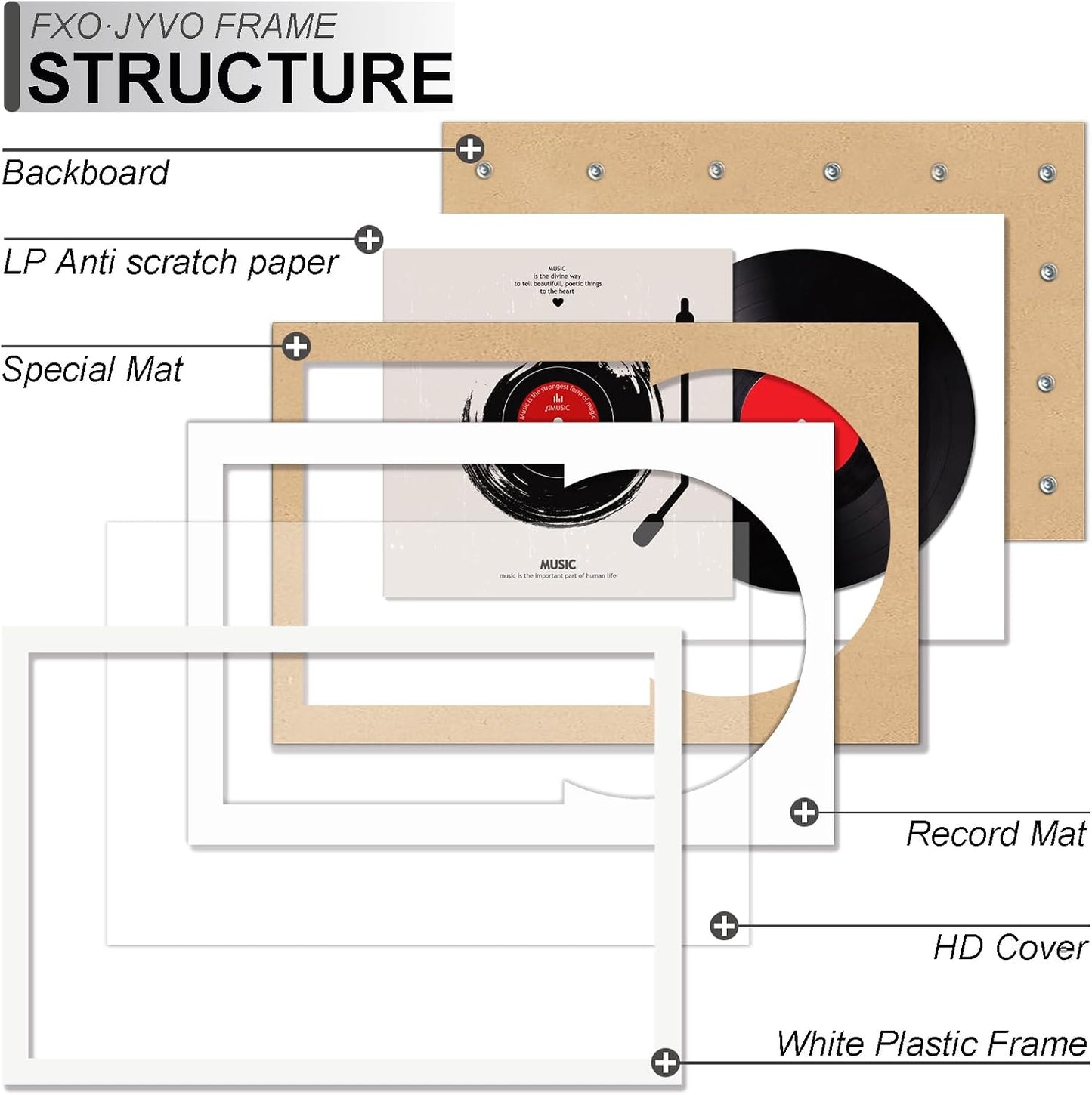 Vinyl Record Frame Display for 12 inch LP with 12.5x12.5 Album Cover | White 16x24 Frame Light Weight with High-Clarity