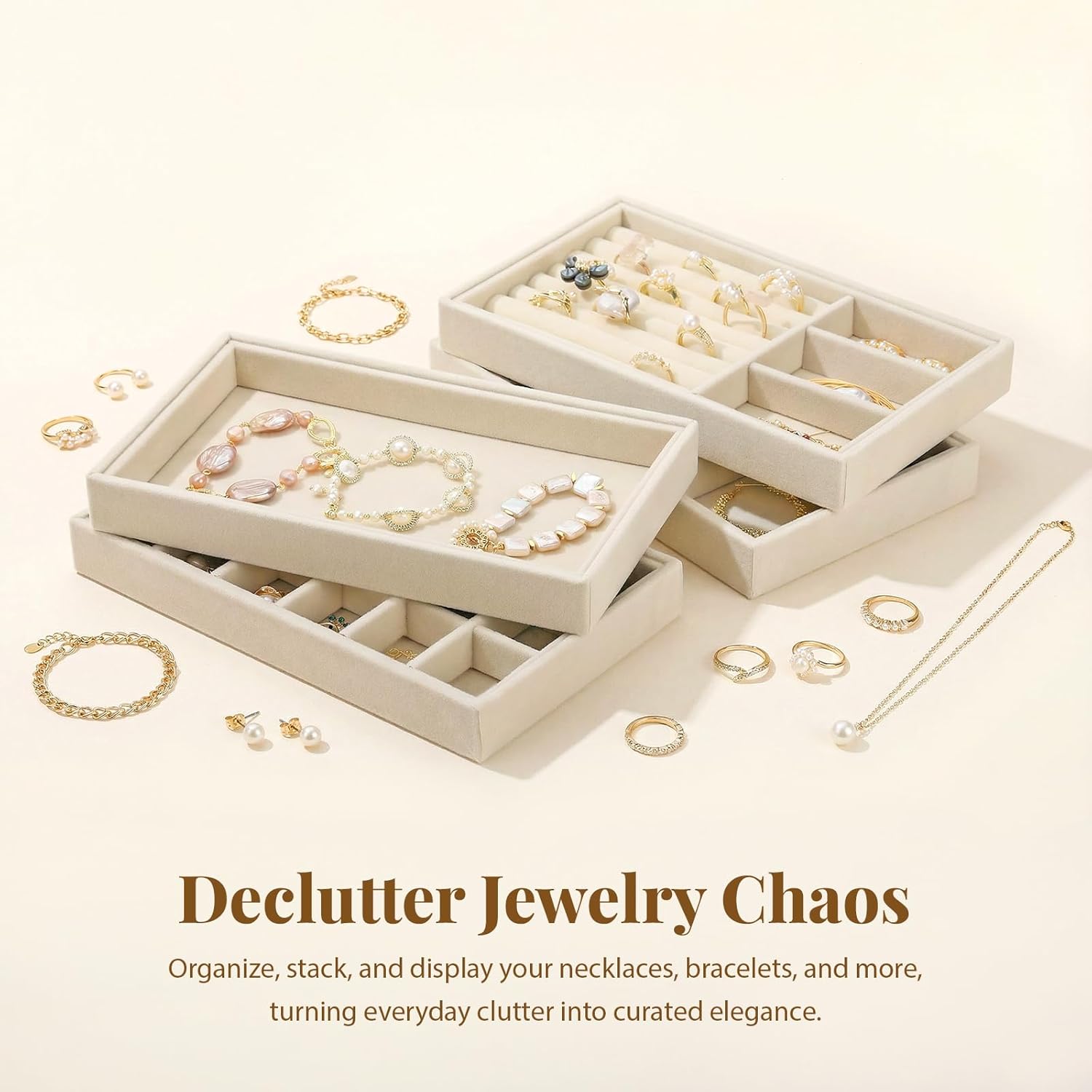 Velvet Jewelry Trays / Beige / Set of 8