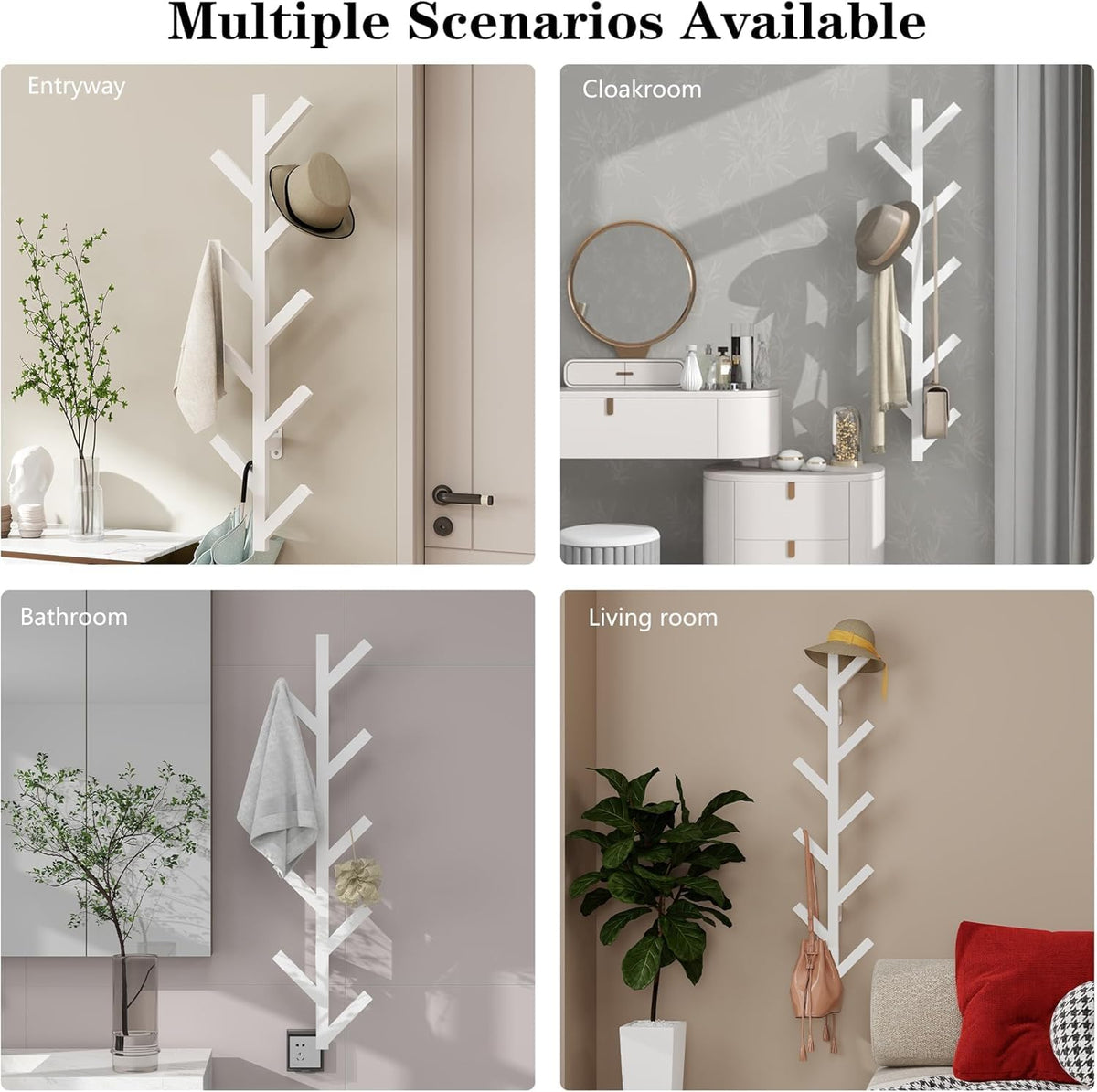 Vlush 2Pack Wall Mounted Coat Rack - 9 Hooks, Modern Metal Design, for Hats, Coats and Bags - Suitable for Entryways