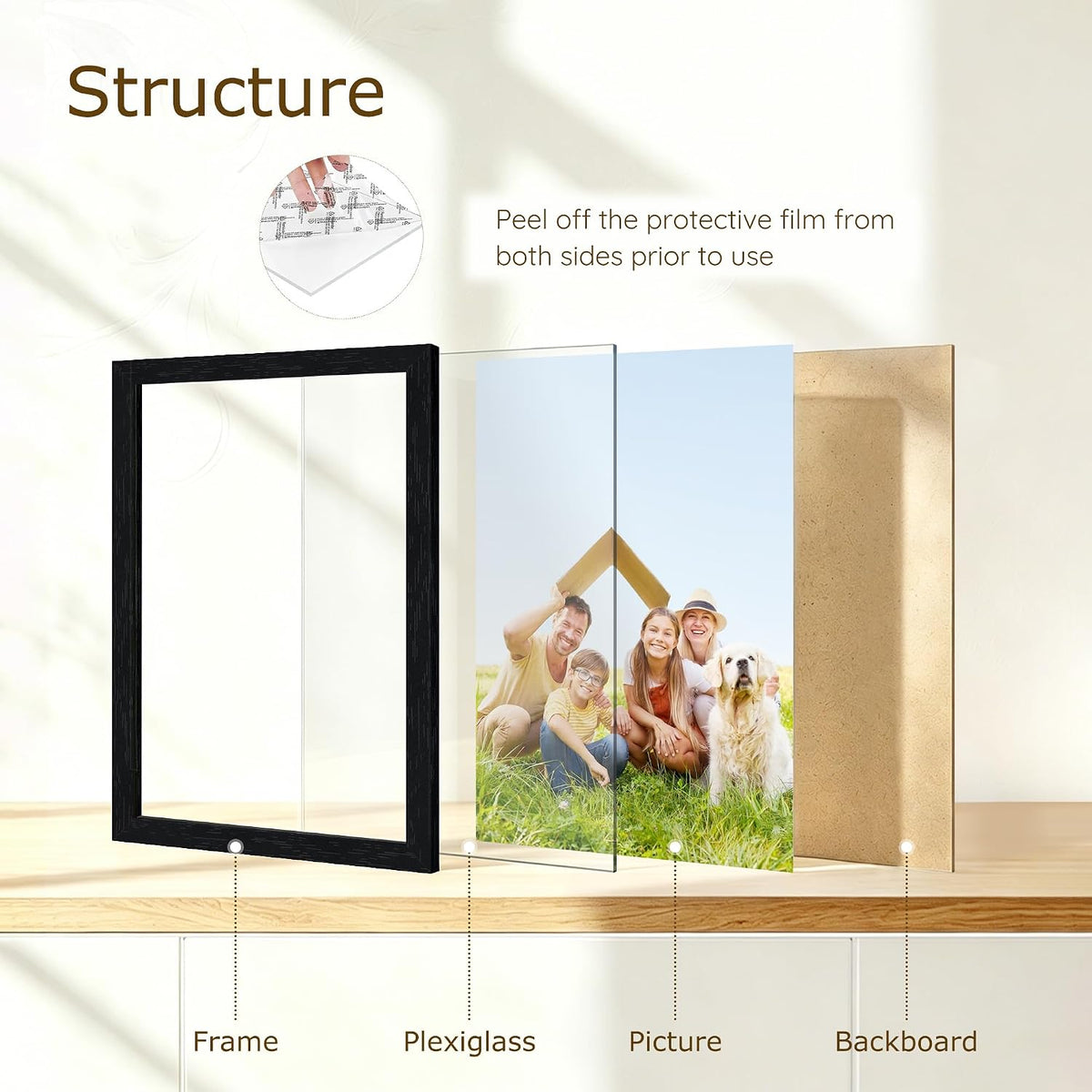 Wiscet 8x12 Picture Frame Set of 16, Black Woodgrain | Photo Frame with HD Plexiglass, for Wall or Tabletop Display