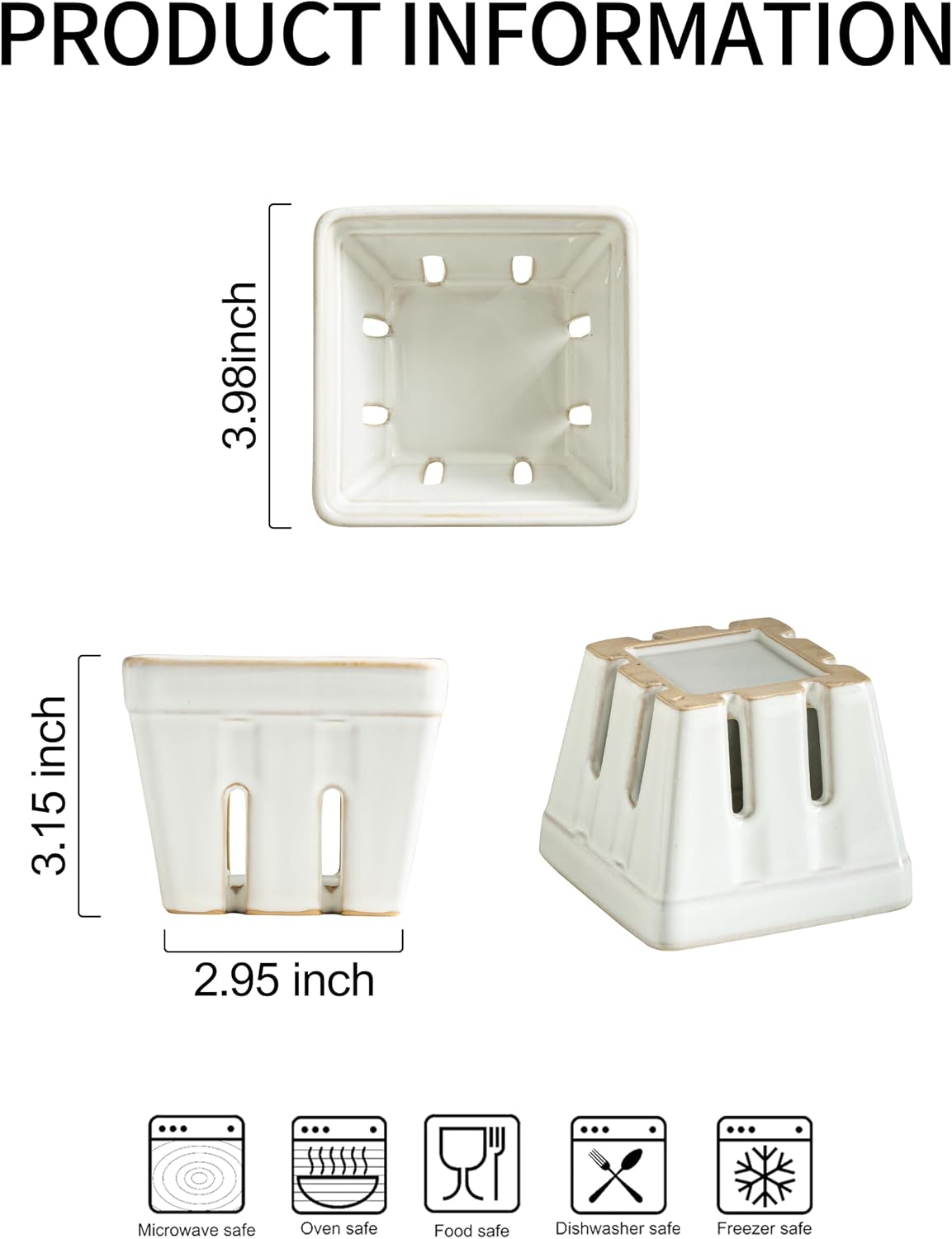 Ceramic Berry Basket / White / Square-4.0 Inch / Set of 2