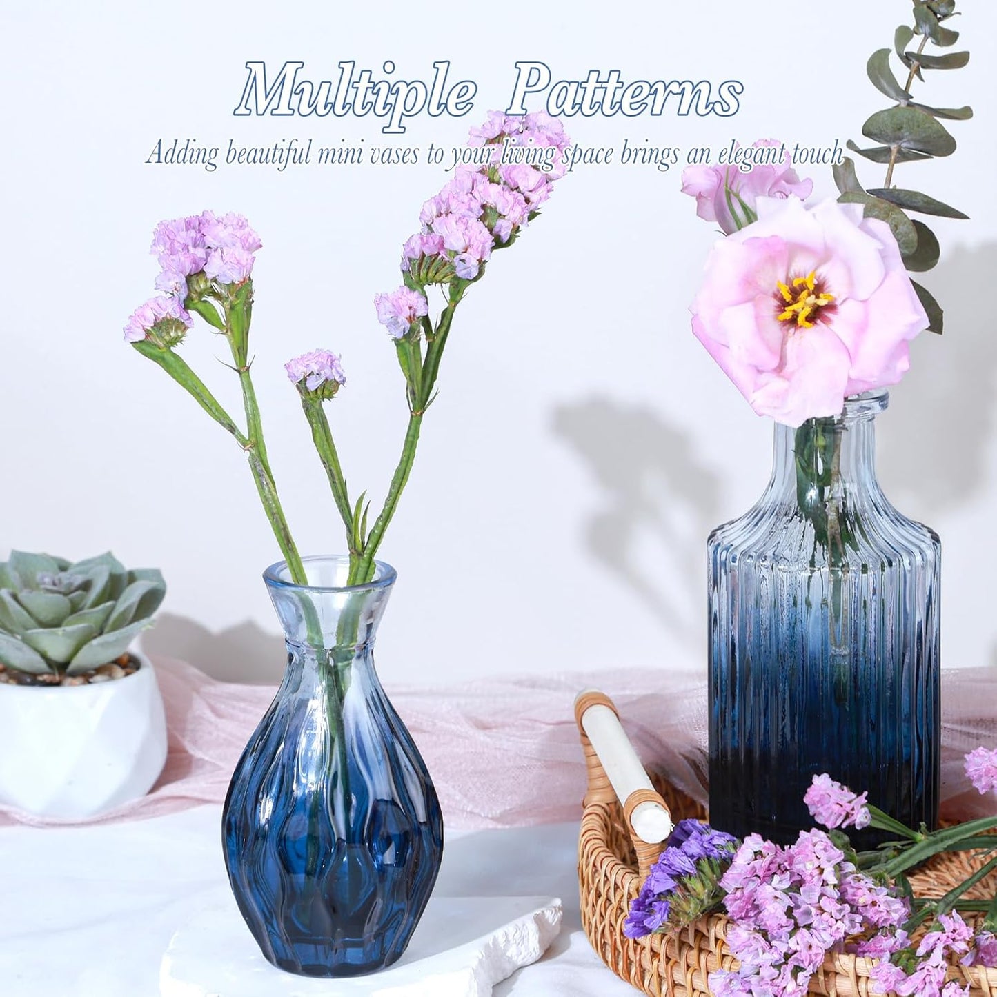 Glass Blue Bud Vases / Standard-blue / Set of 12