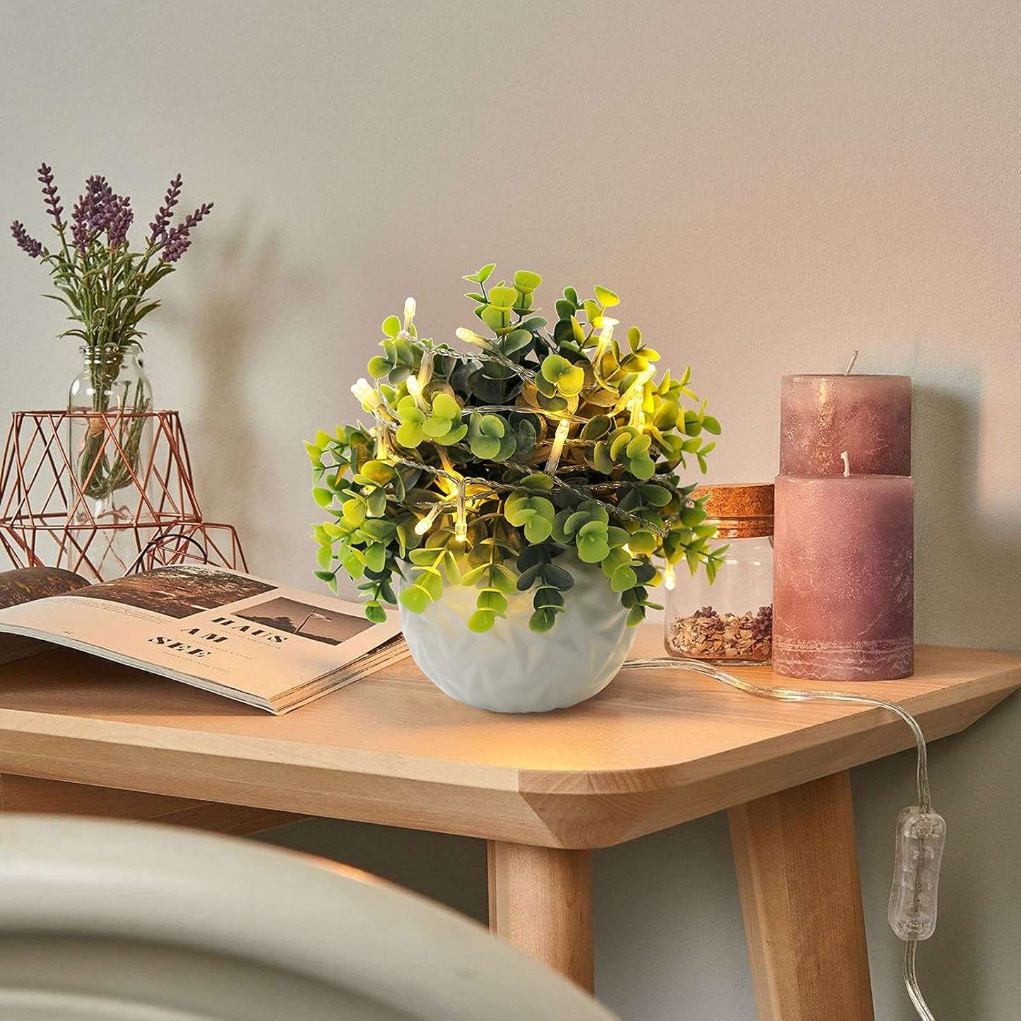Fake Plants Indoor Small Artificial Eucalyptus Plants in Pots / White