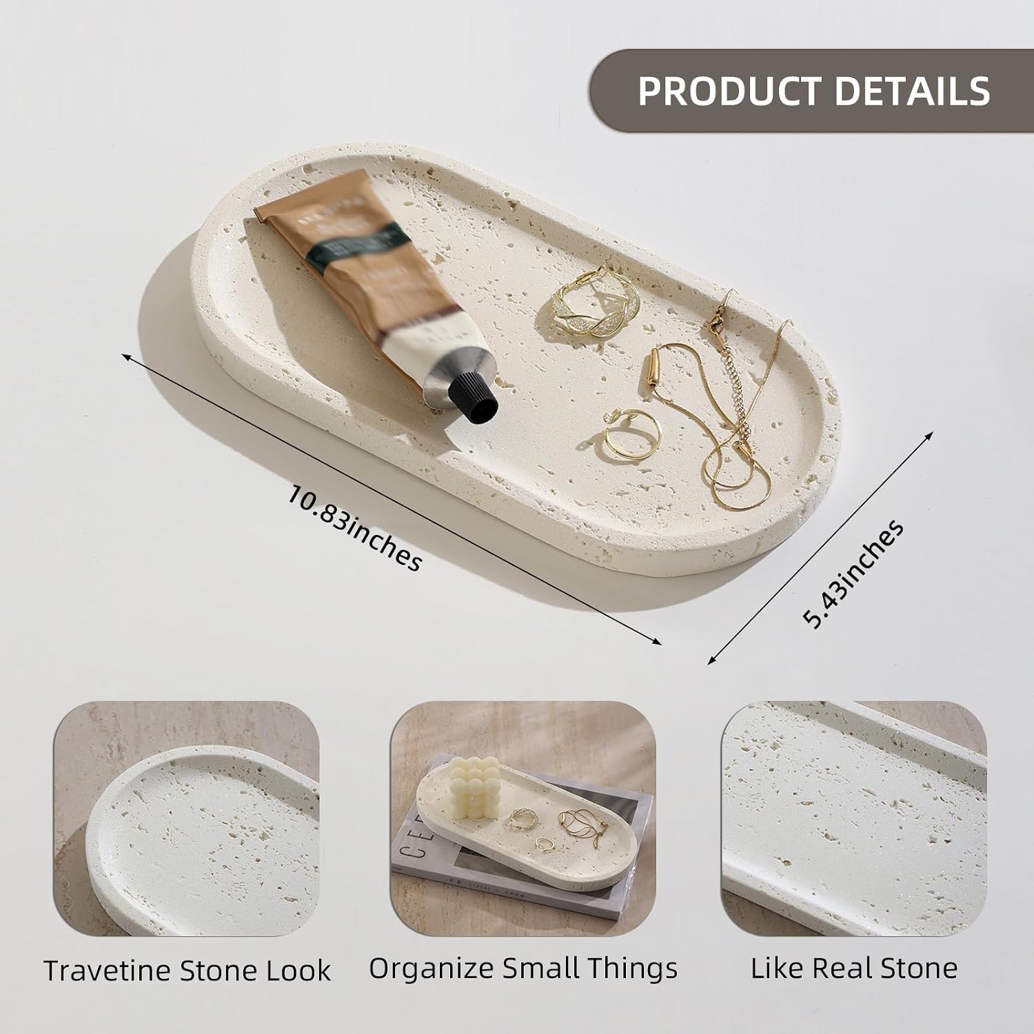 Jewelry Tray Bathtub / Off White / 10.8 x 5.4 x 0.8 / Oval