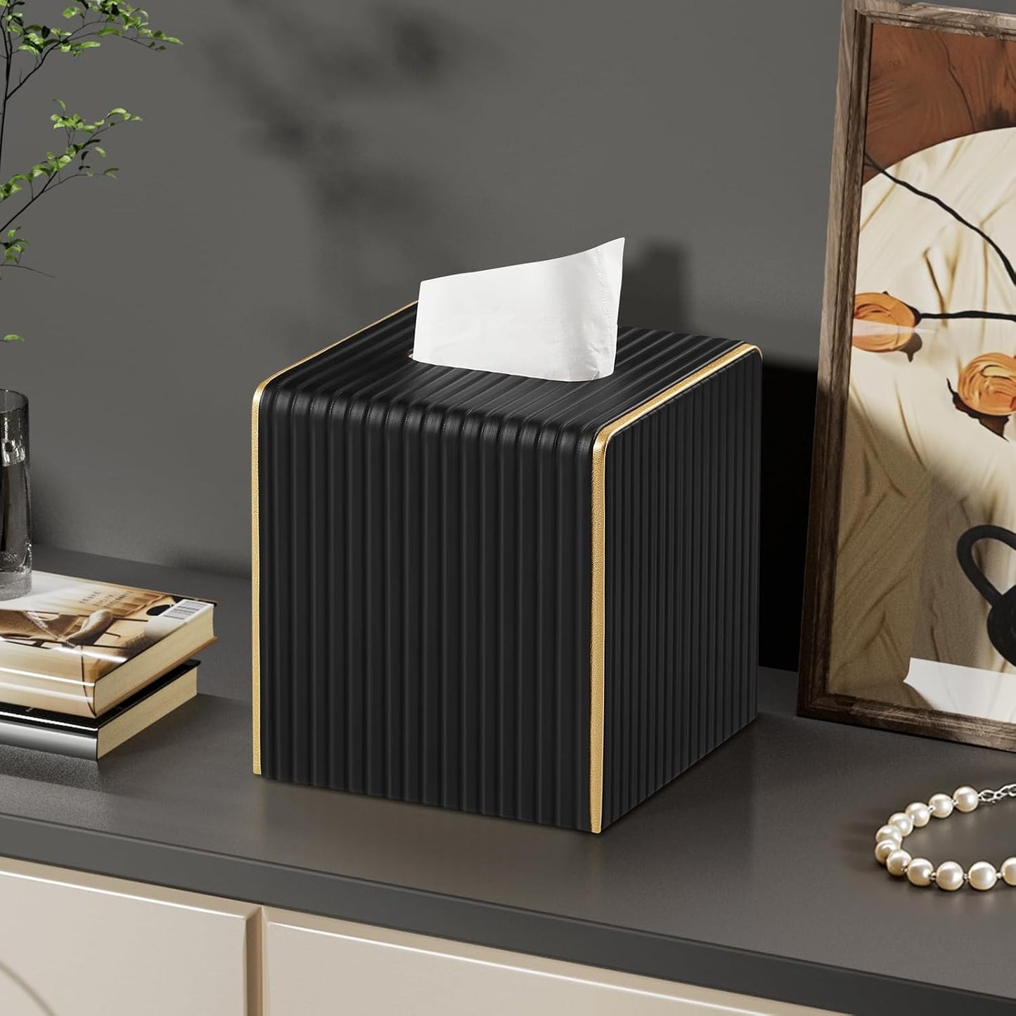 Square PU Leather Tissue Box Cover / Square Beige