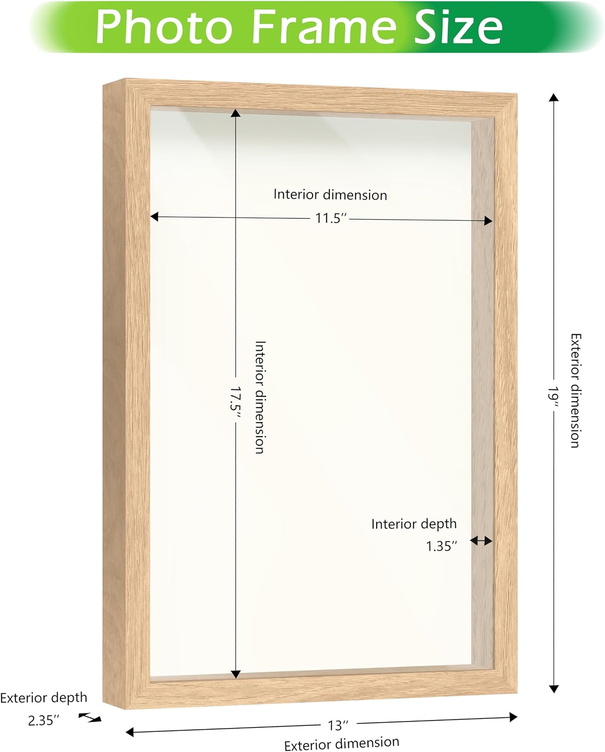 FrameWorks 12" x 18" Natural Oak Wooden Shadow Box Frame – Soft Felt Back, Tempered Glass, and Included Elegant White