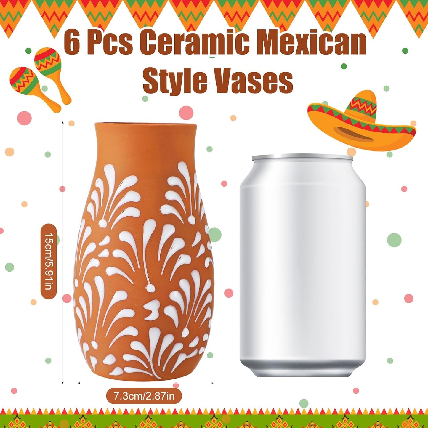 Cantaritos De Barro Mexicanos Mexican Terracotta Vases / 5.9 x 2.9 / Classic / Brown / Set of 6