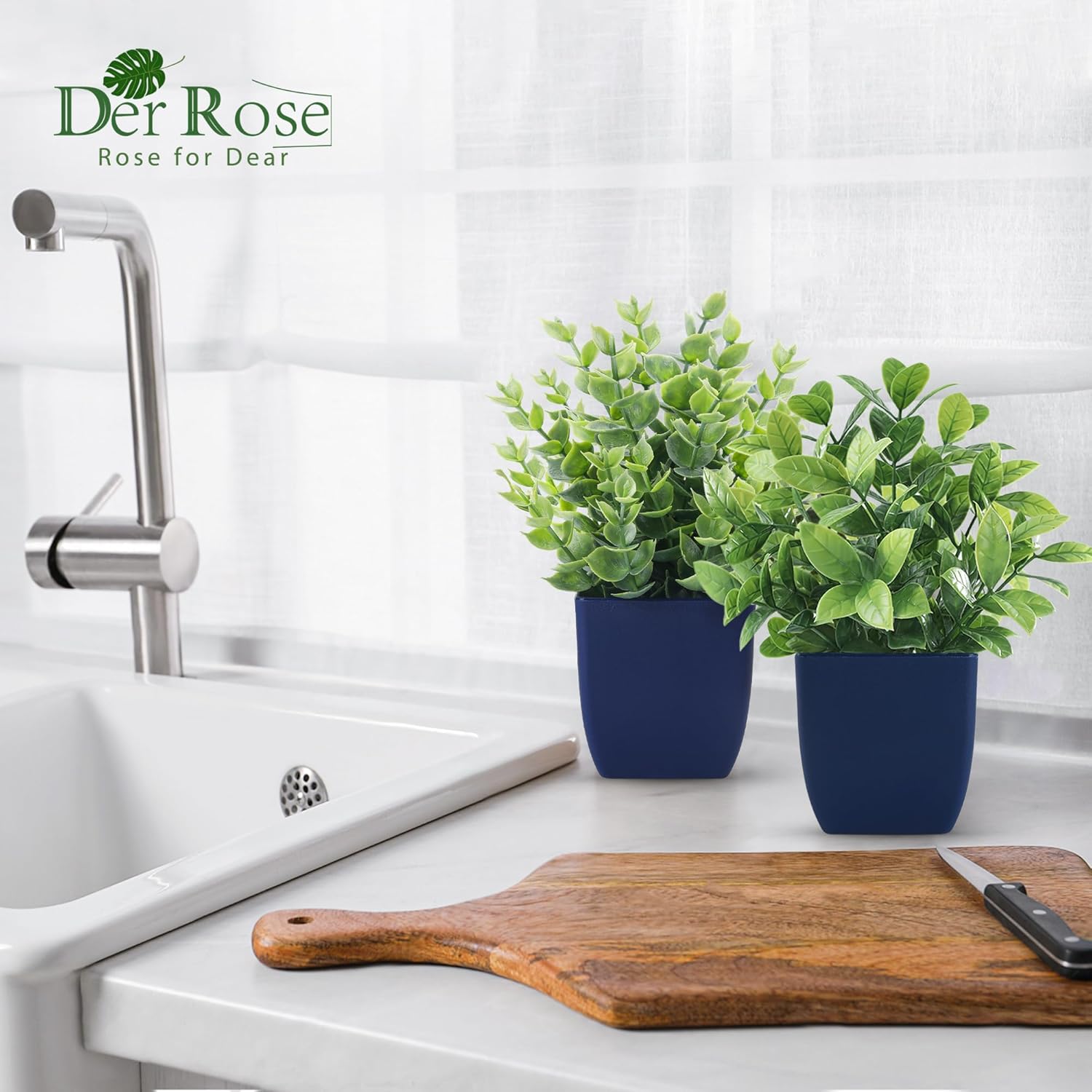 Small Fake Plants Artificial Plants Indoor Office Desk Accessories for Aesthetic / Blue / Set of 4