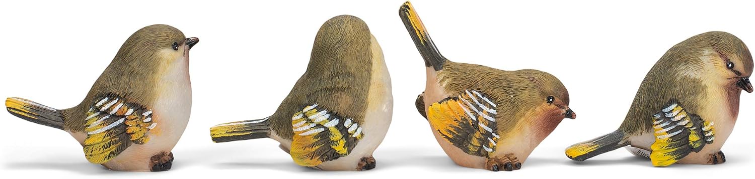 Striped Wing Bird Resin Decorative Tabletop Figurine / Sage Green / 2.5 x 2.25 / Set of 4