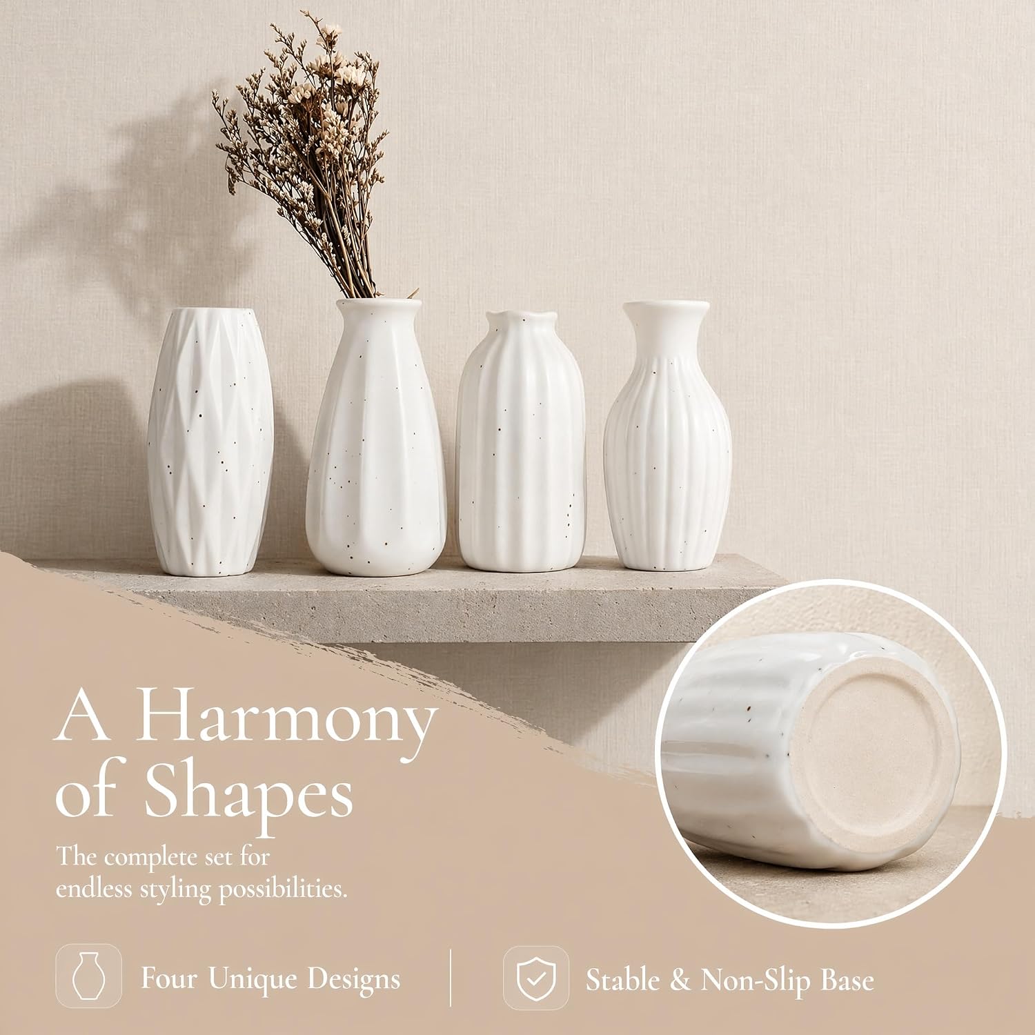Small Ceramic Vases Table Flower Vase Modern Decorative Vases for Pampas Grass / White / Set of 4
