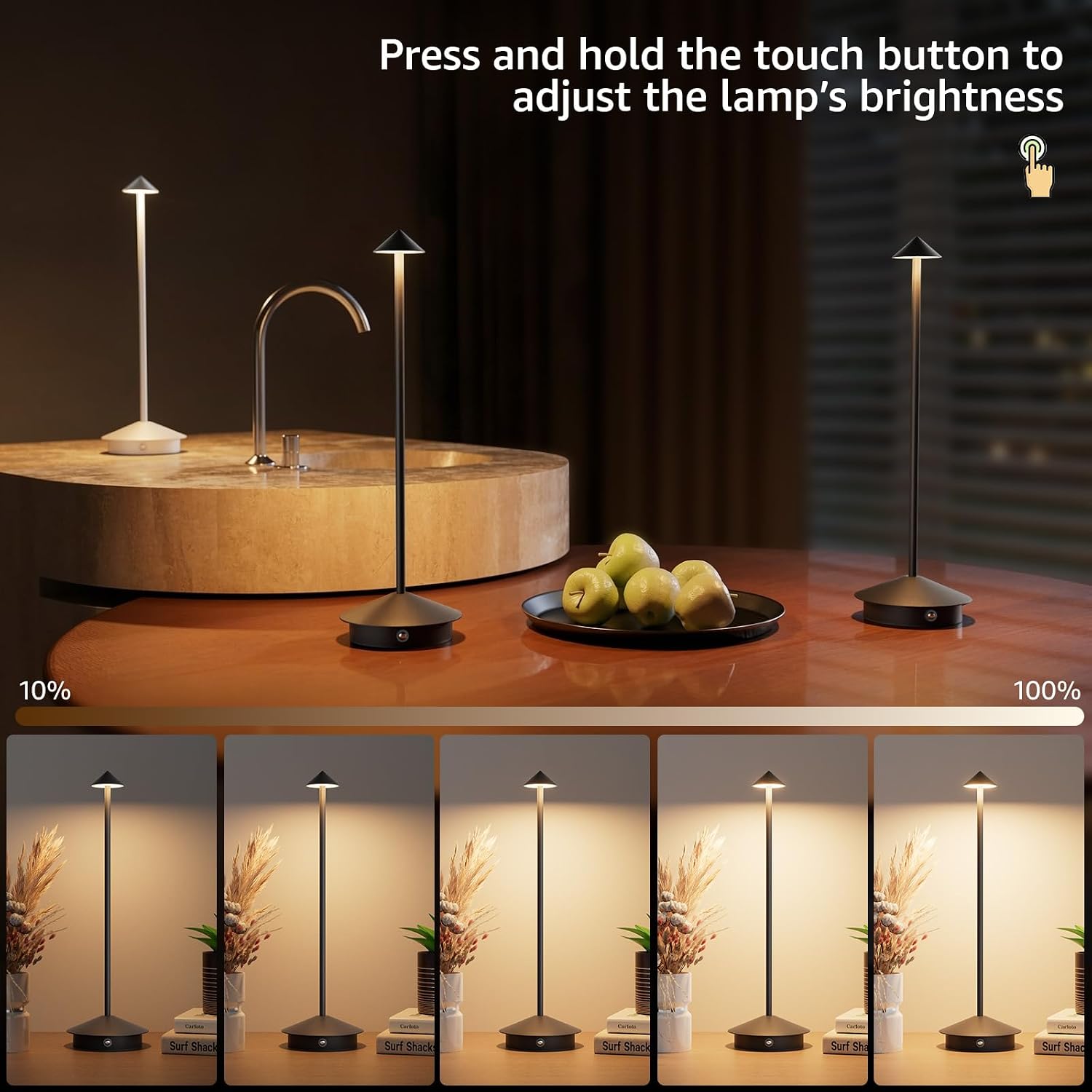 Cordless LED Table Lamps,Portable Battery Desk Lamp,2 Pack,Black | 6000mAh Rechargeable,3000K/4500K/6000K Touch
