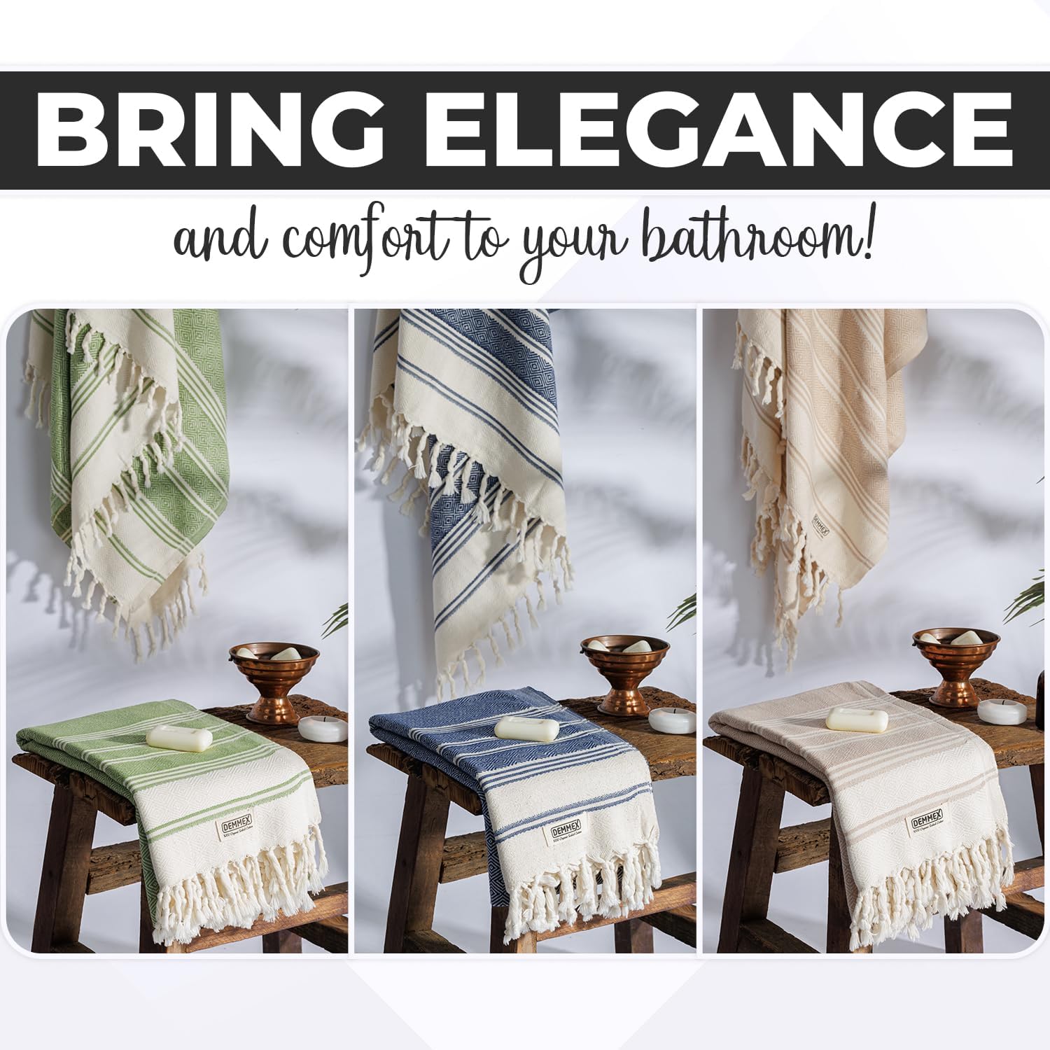 DEMMEX Organic Diamond Turkish Bath & Beach Towel | 100% Oeko-TEX Certified Turkish Cotton, Ultra-Soft, Quick-Dry